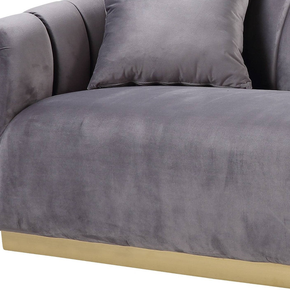 84" Gray and Gold Velvet Channel Back Sofa