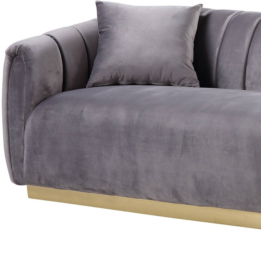 84" Gray and Gold Velvet Channel Back Sofa