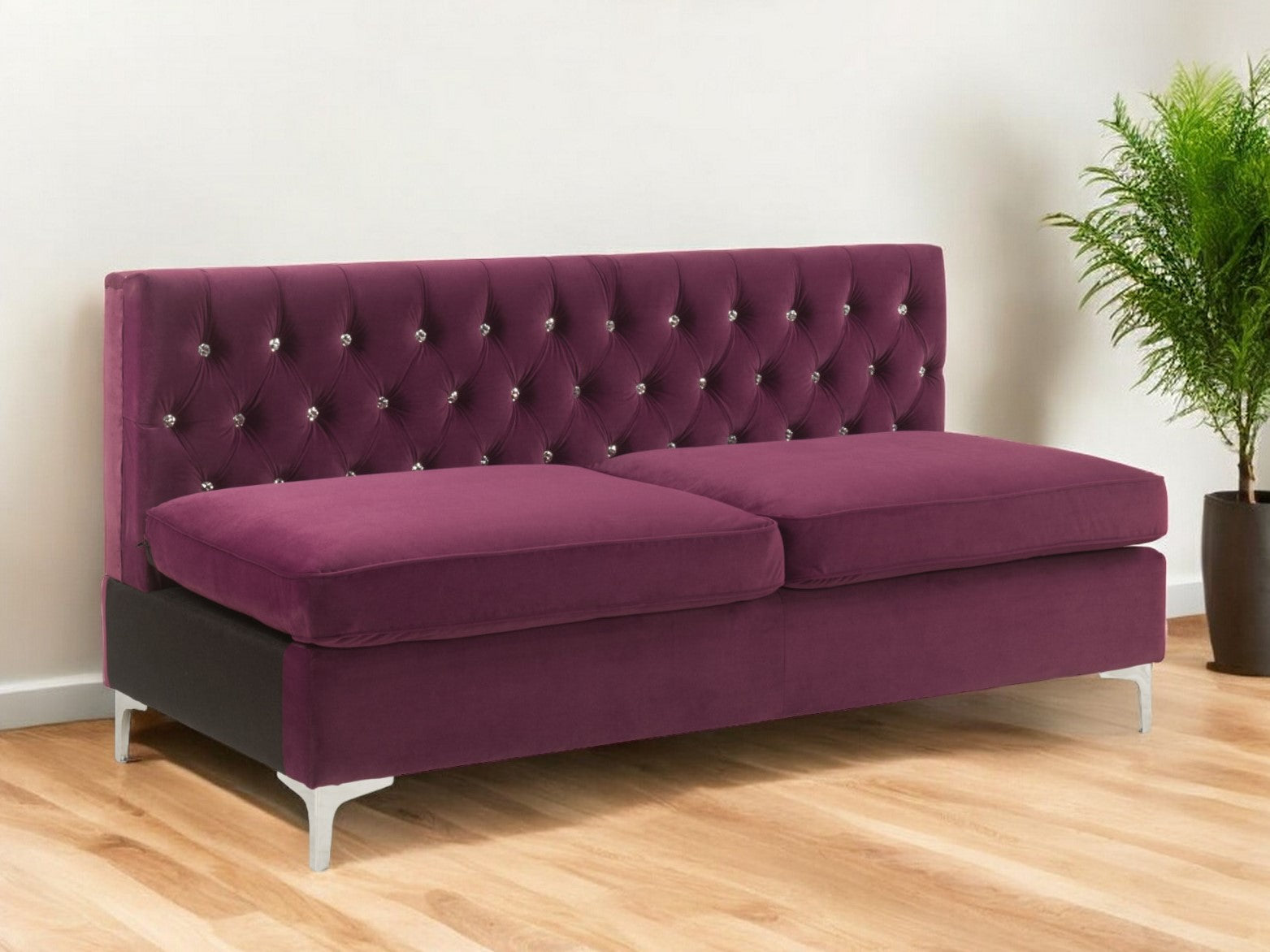 69" Burgundy Velvet Tufted Armless Loveseat