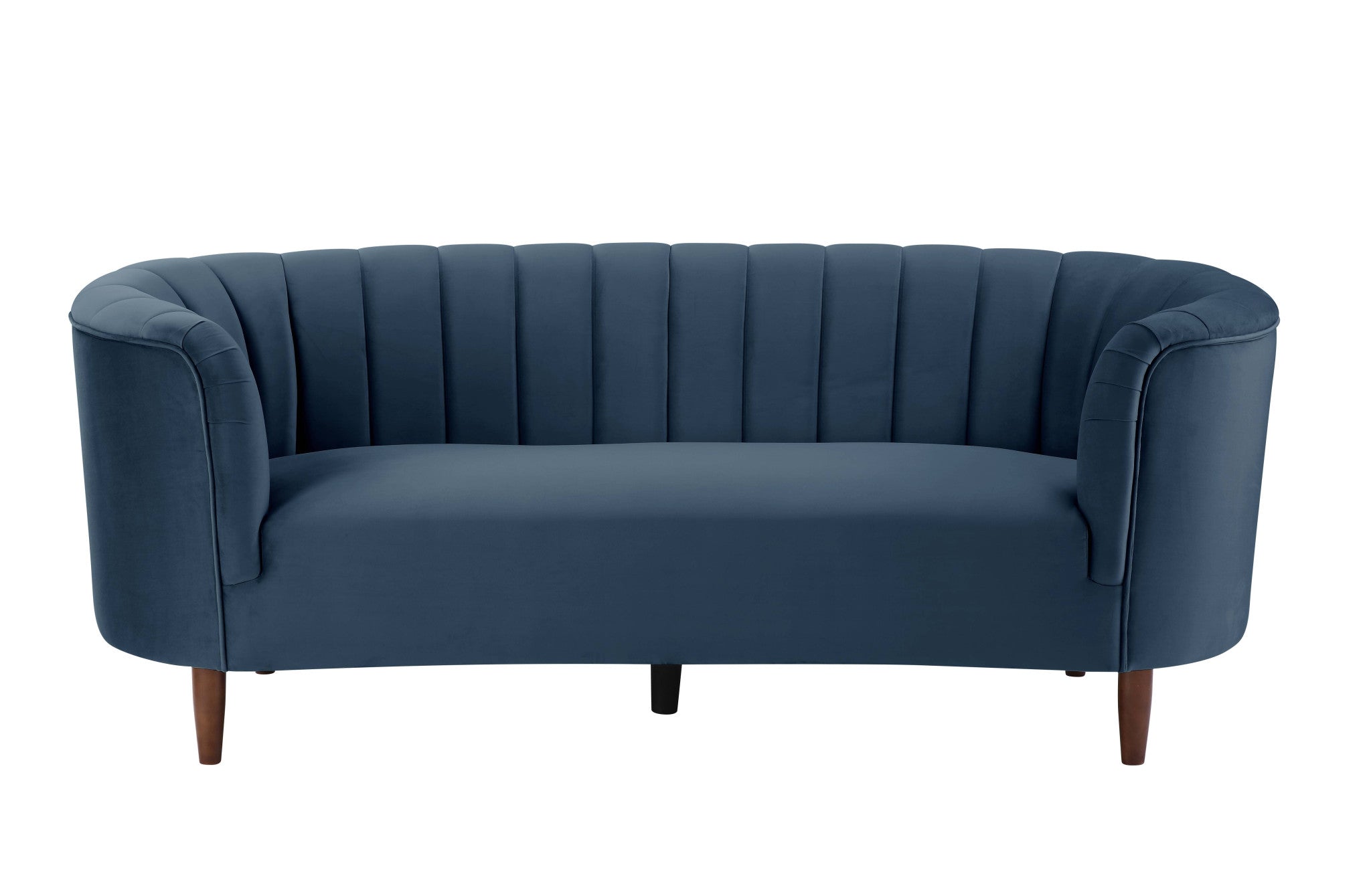 81" Dark Blue Velvet Barrel Back Sofa