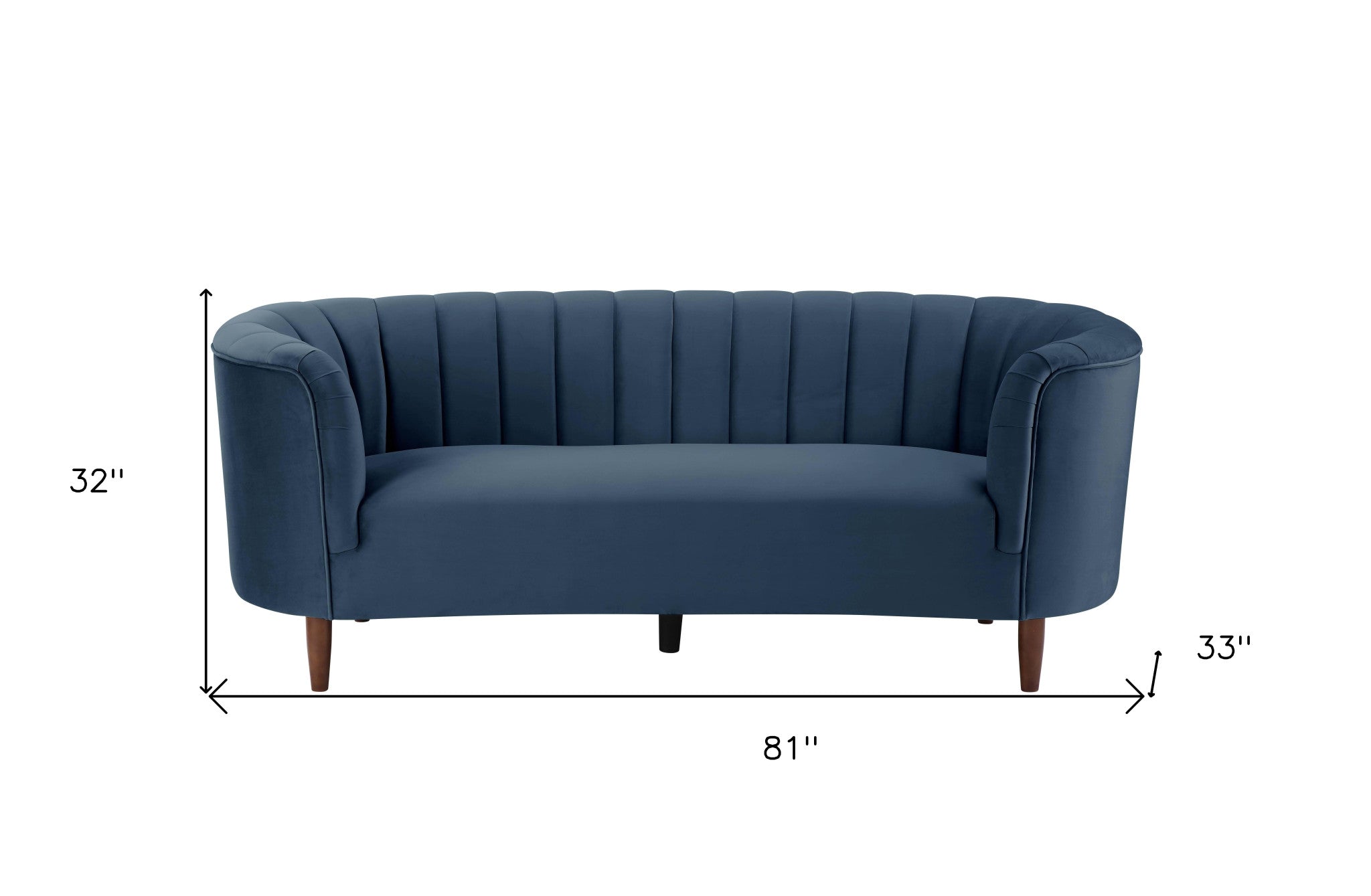 81" Dark Blue Velvet Barrel Back Sofa