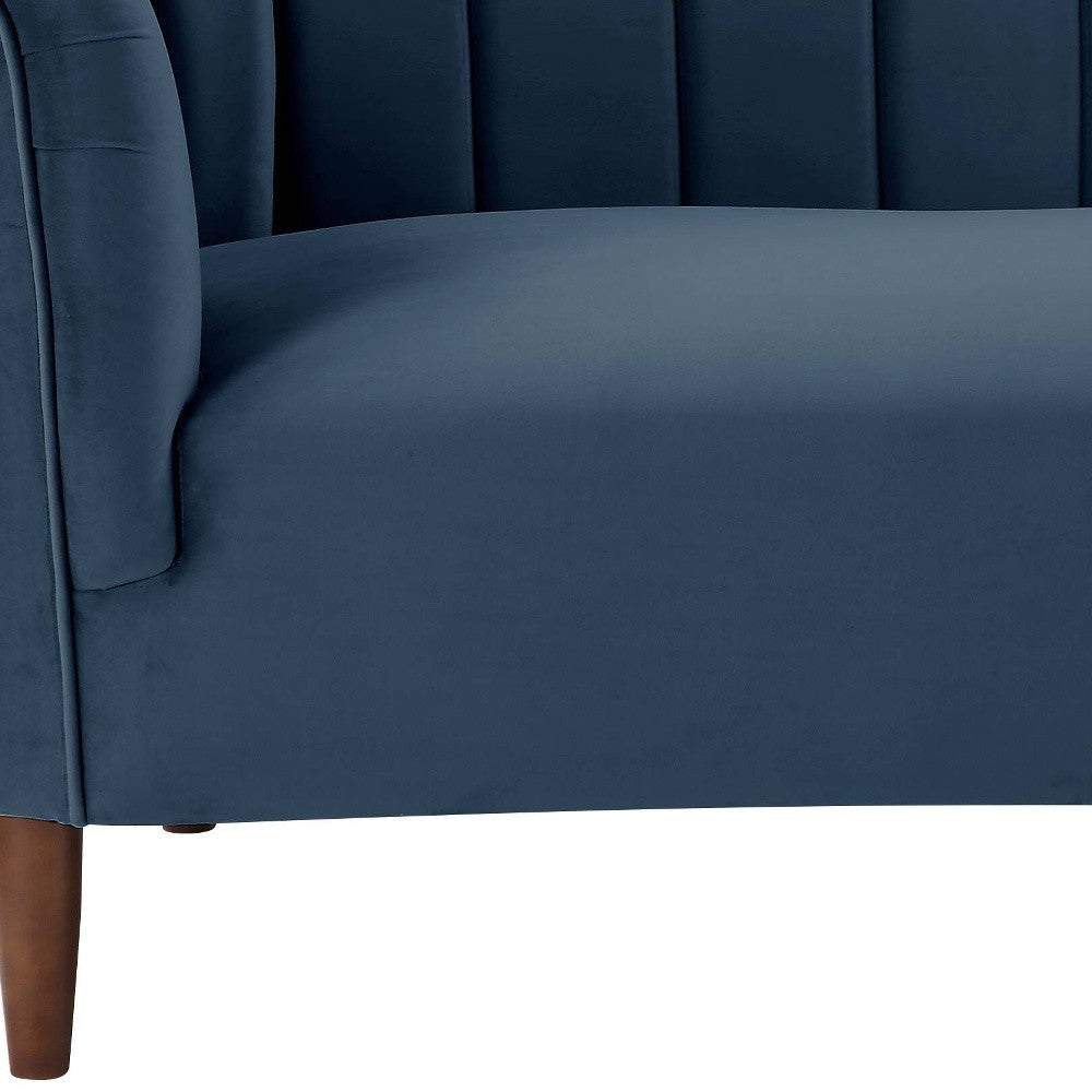 81" Dark Blue Velvet Barrel Back Sofa