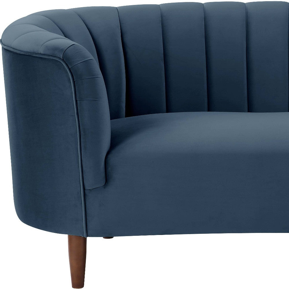 81" Dark Blue Velvet Barrel Back Sofa