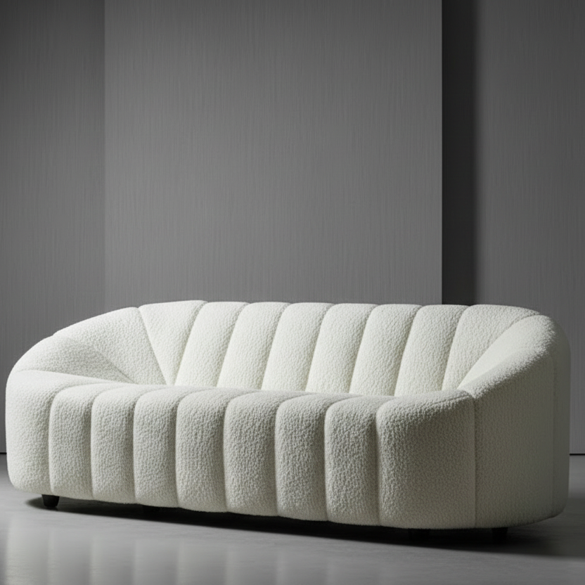 84" White Indented Modern Sherpa Sofa