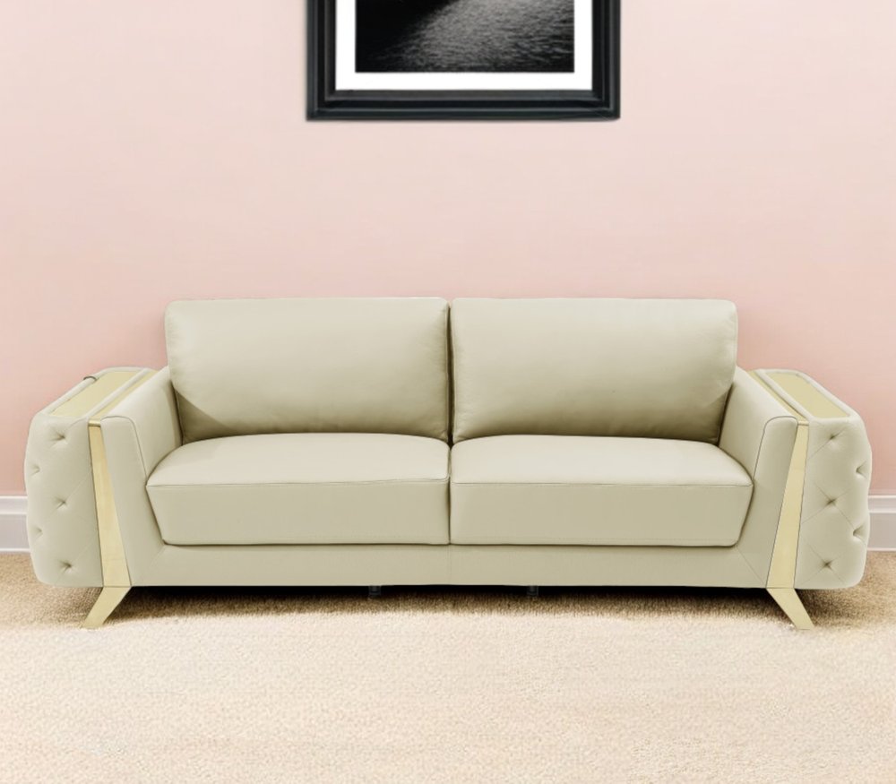 90" Leather Diamond Tufted Sofa