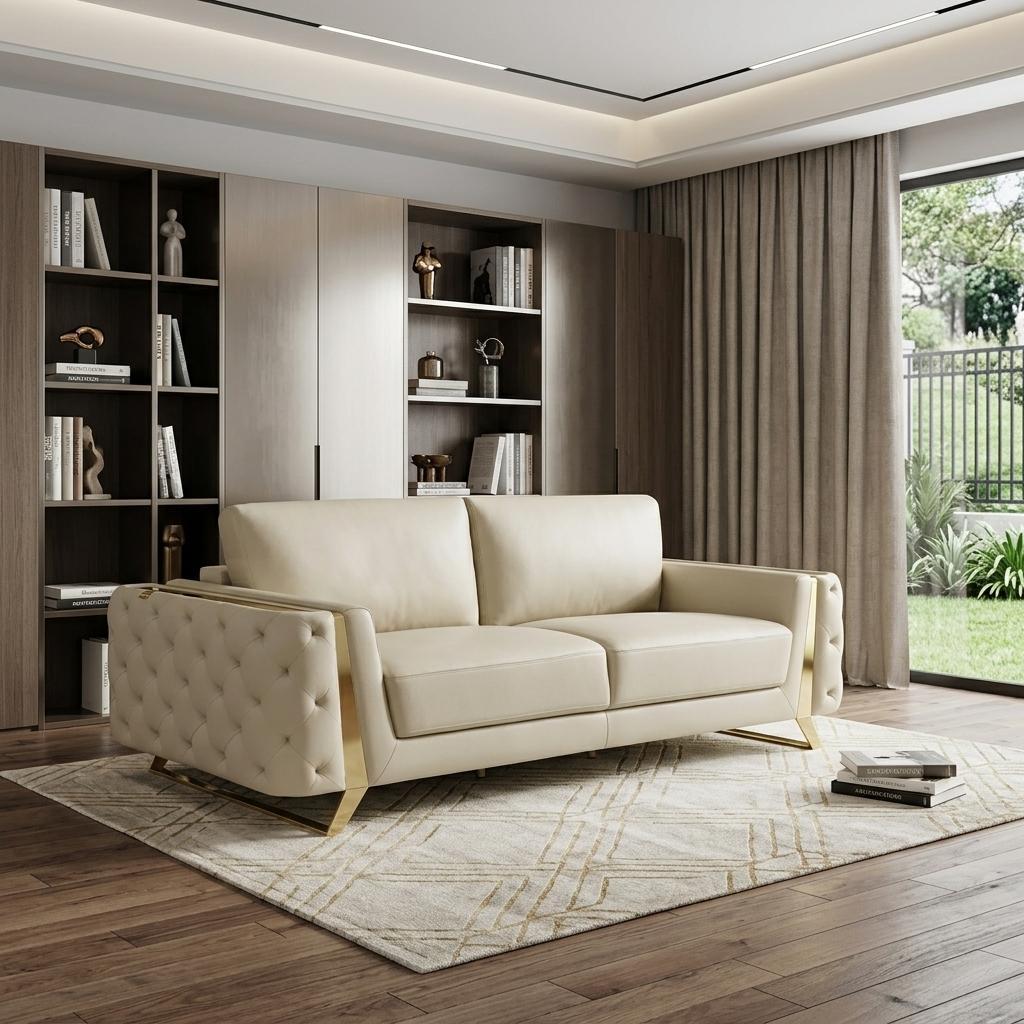 90" Leather Diamond Tufted Sofa