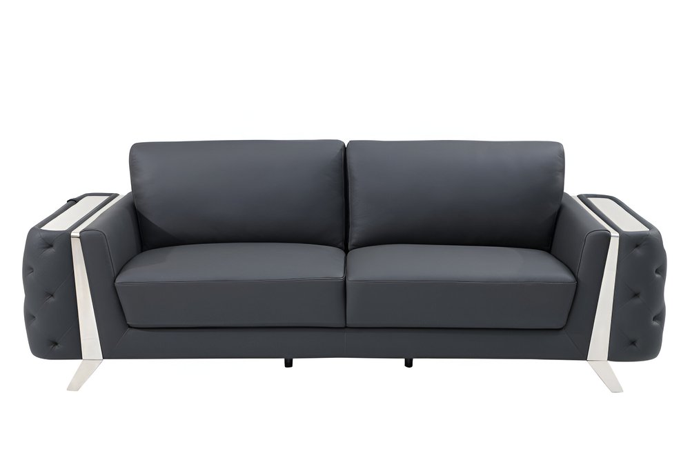 90" Leather Diamond Tufted Sofa