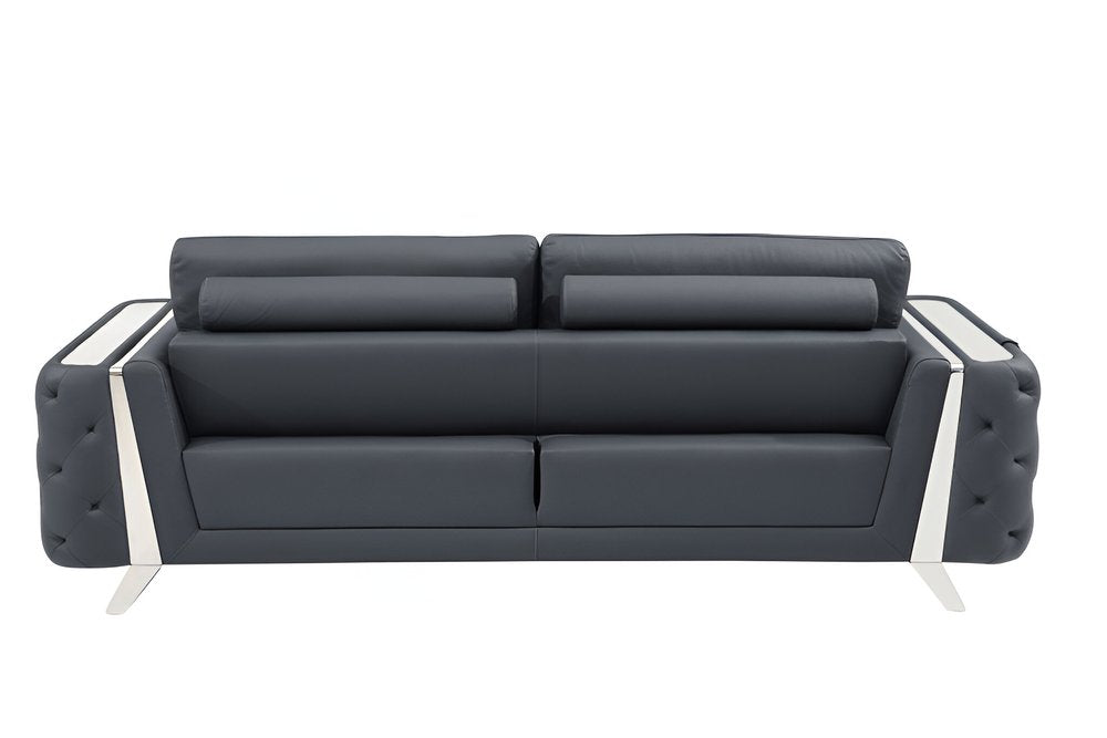 90" Leather Diamond Tufted Sofa