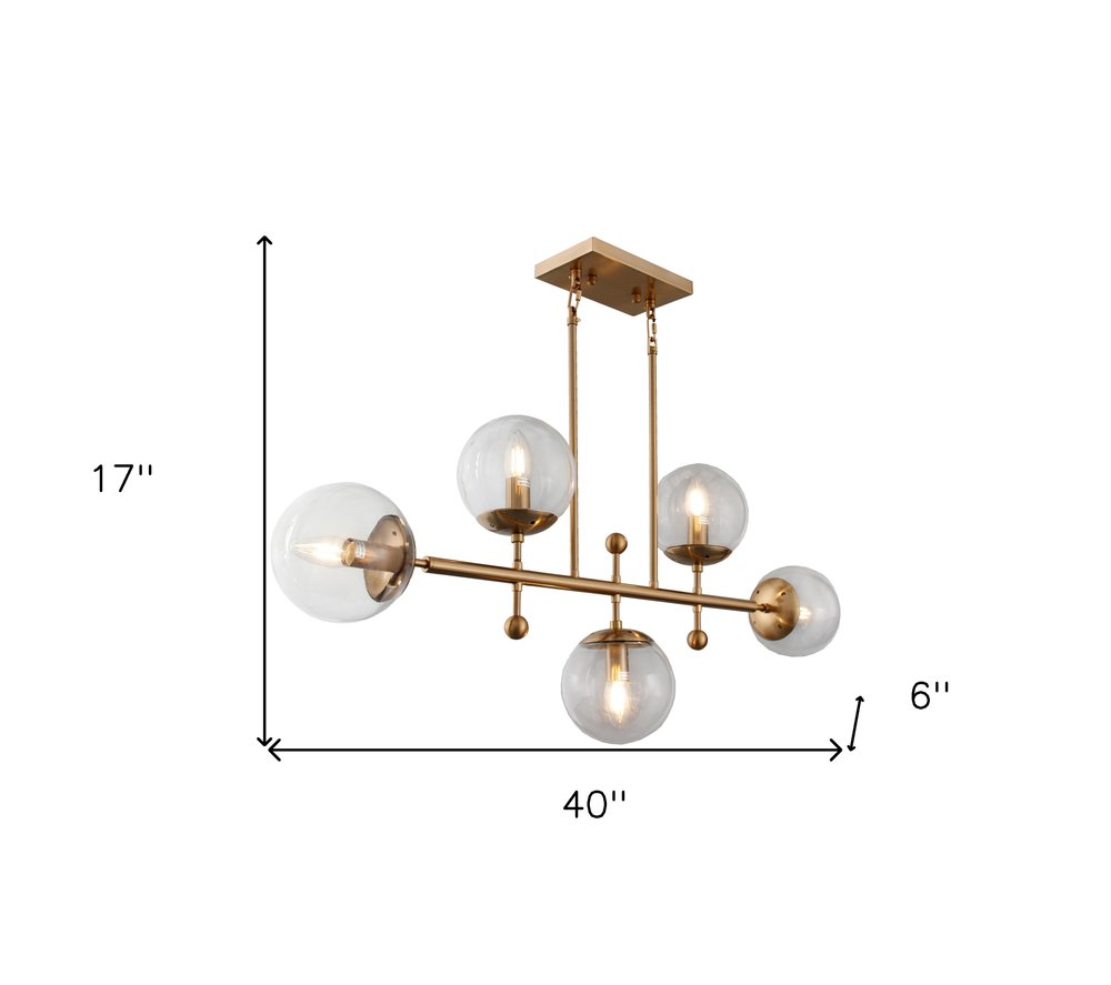 40" Brass 5-Light Globe Chandelier