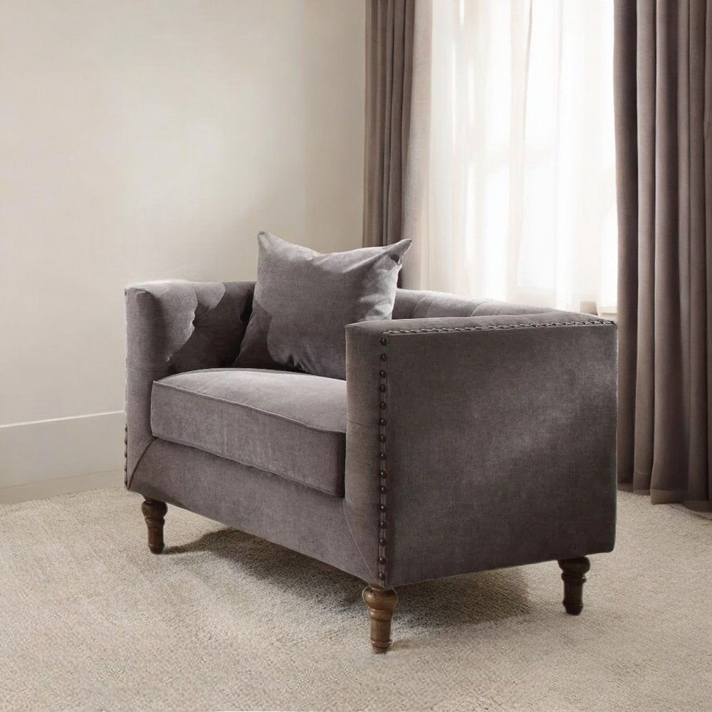 41" Gray Velvet Tuxedo Tufted Armchair