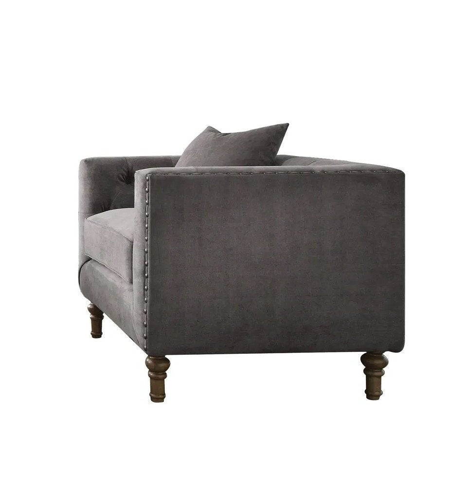 41" Gray Velvet Tuxedo Tufted Armchair