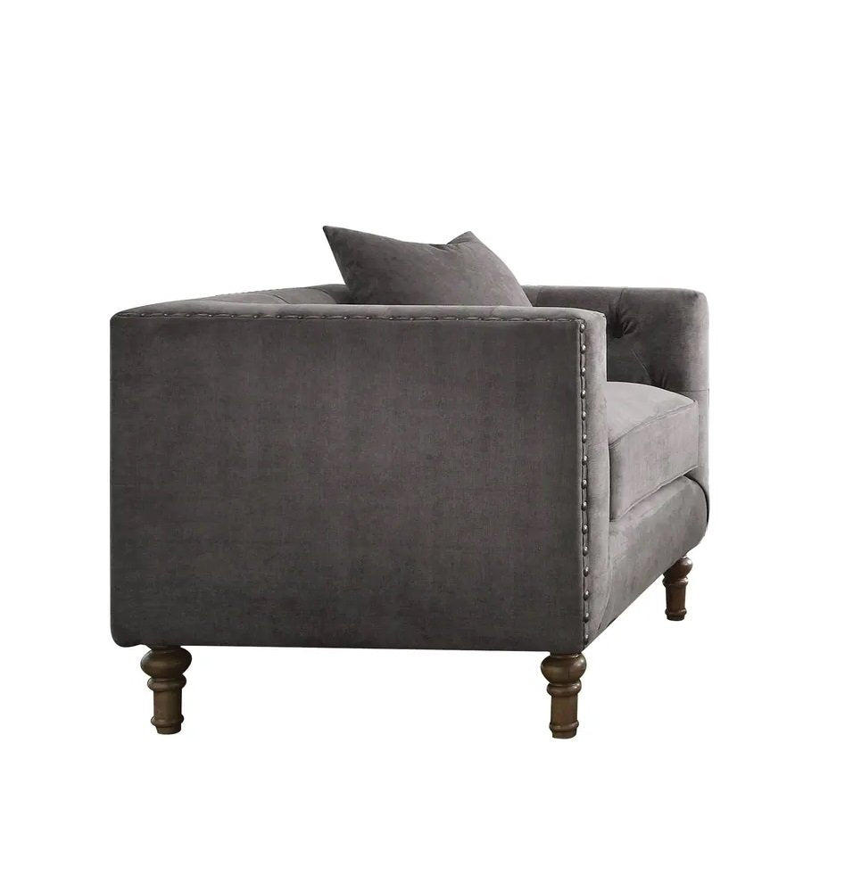 41" Gray Velvet Tuxedo Tufted Armchair