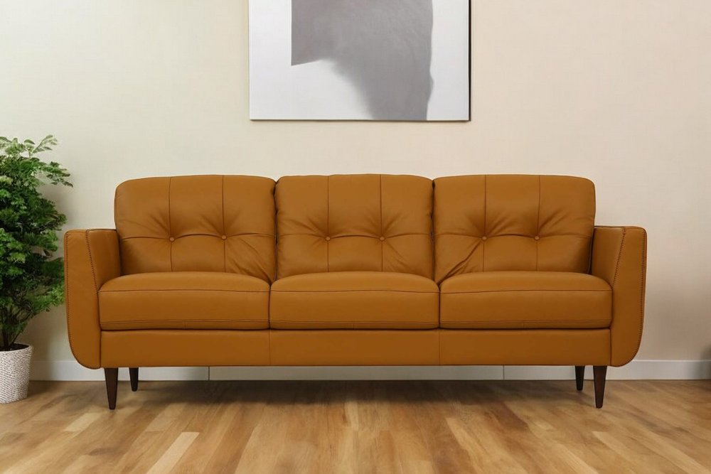 83" Leather Button Tufted Sofa