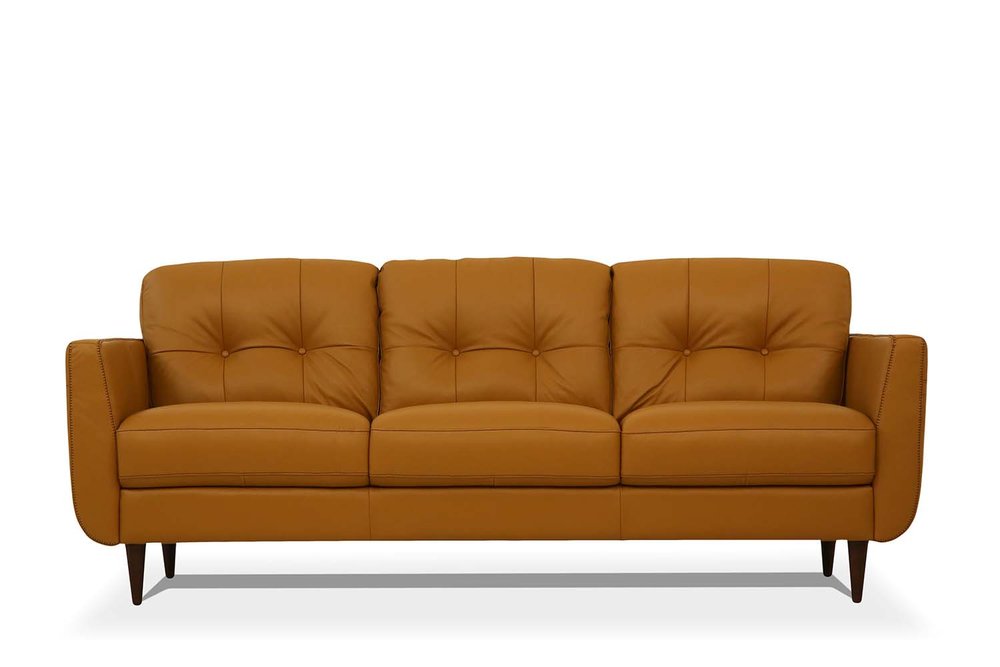 83" Leather Button Tufted Sofa