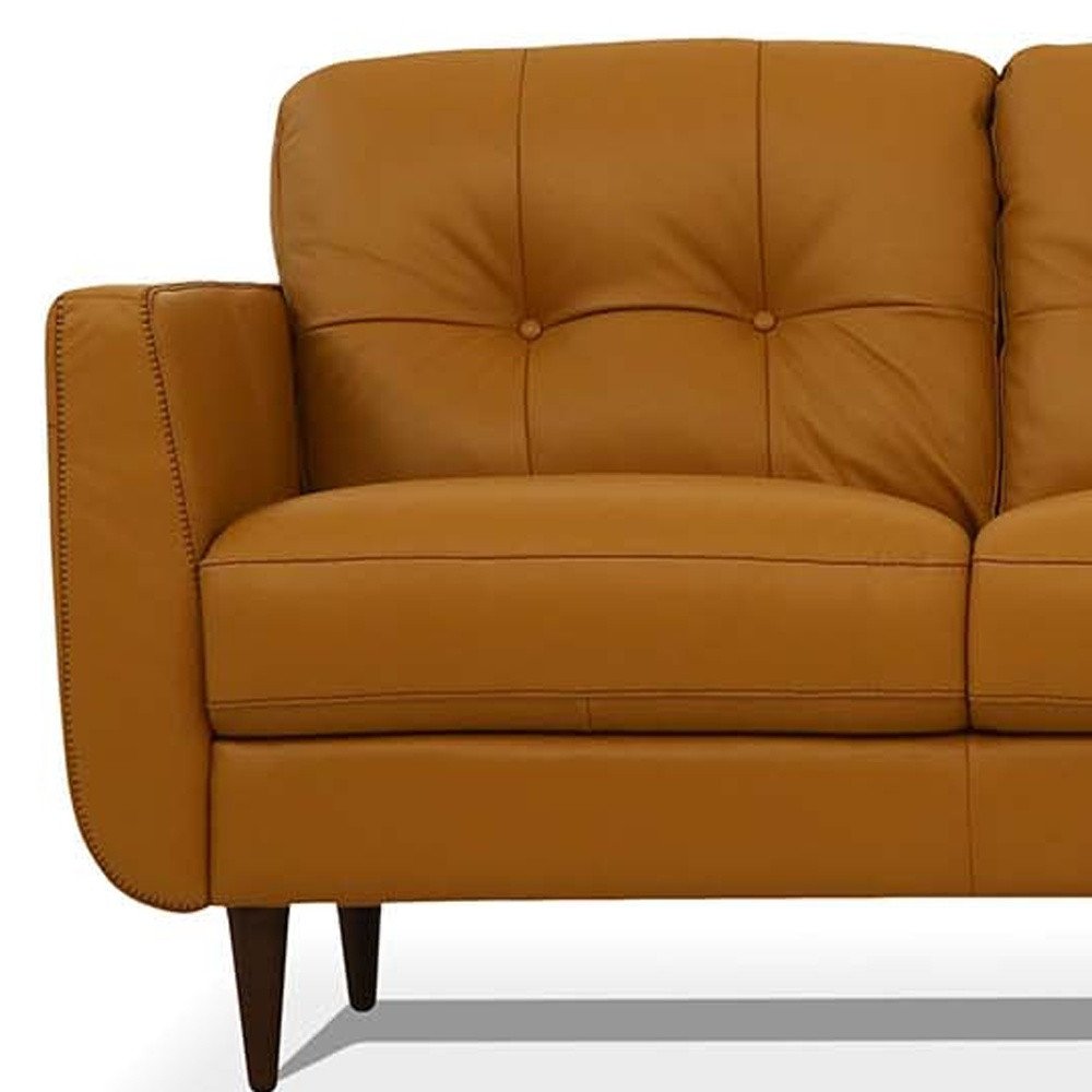 83" Leather Button Tufted Sofa