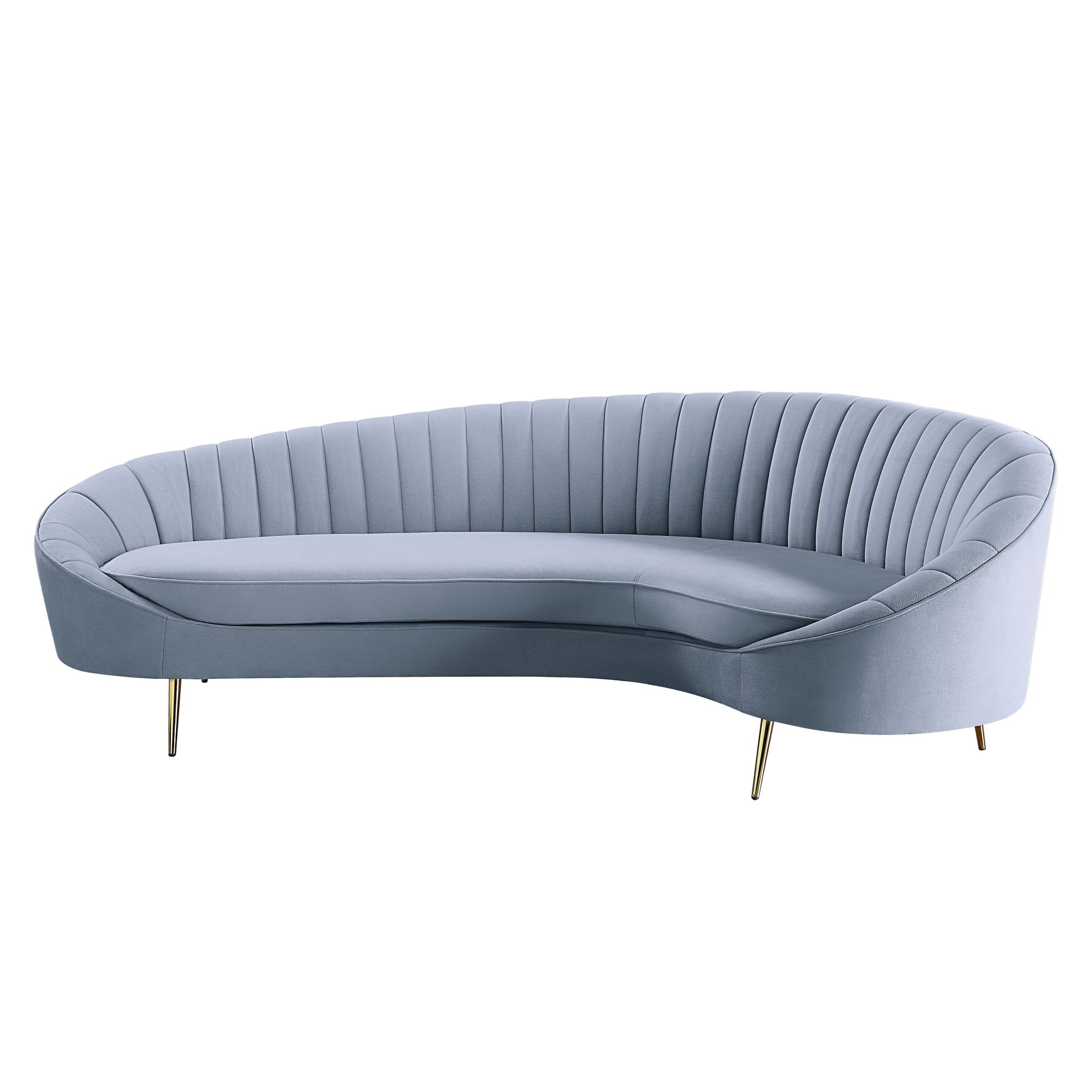 103" Light Gray Velvet and Gold Modern Curved Sofa