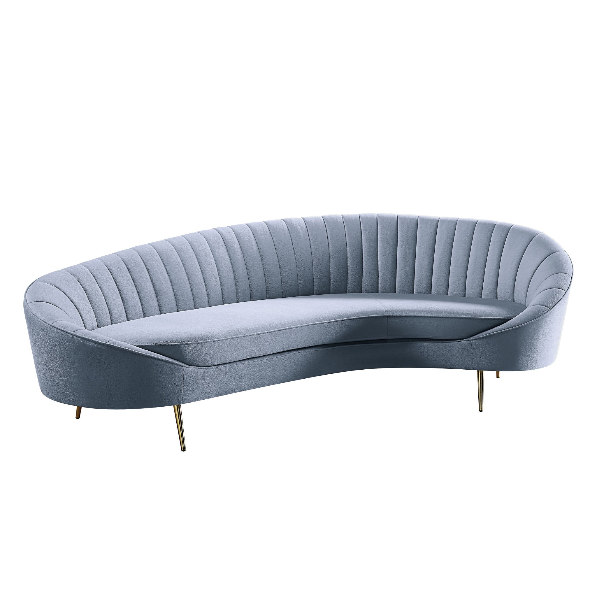 103" Light Gray Velvet and Gold Modern Curved Sofa