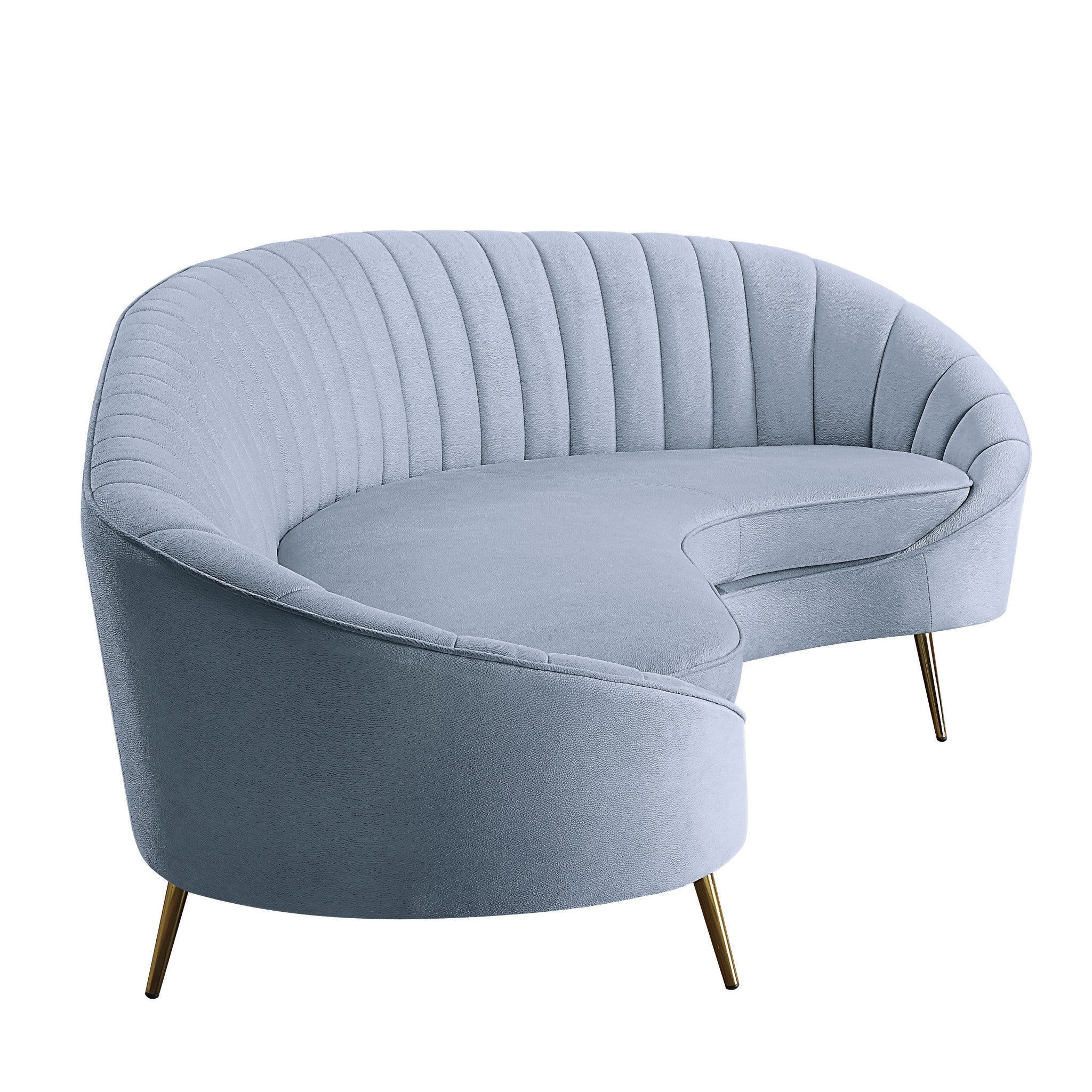 103" Light Gray Velvet and Gold Modern Curved Sofa