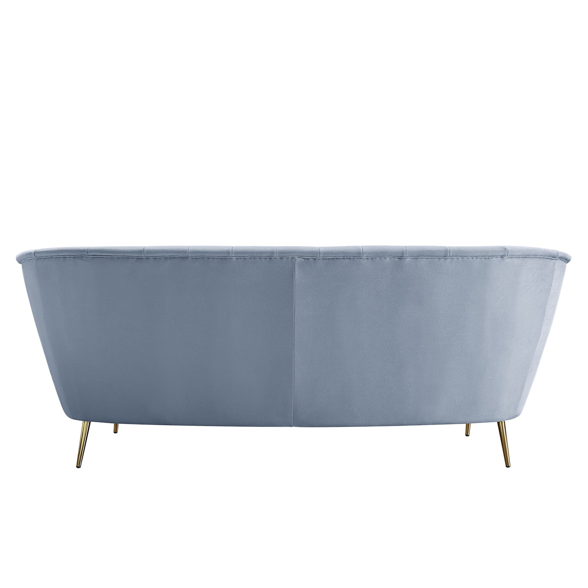 84" Curved Light Gray Velvet and Gold Sofa