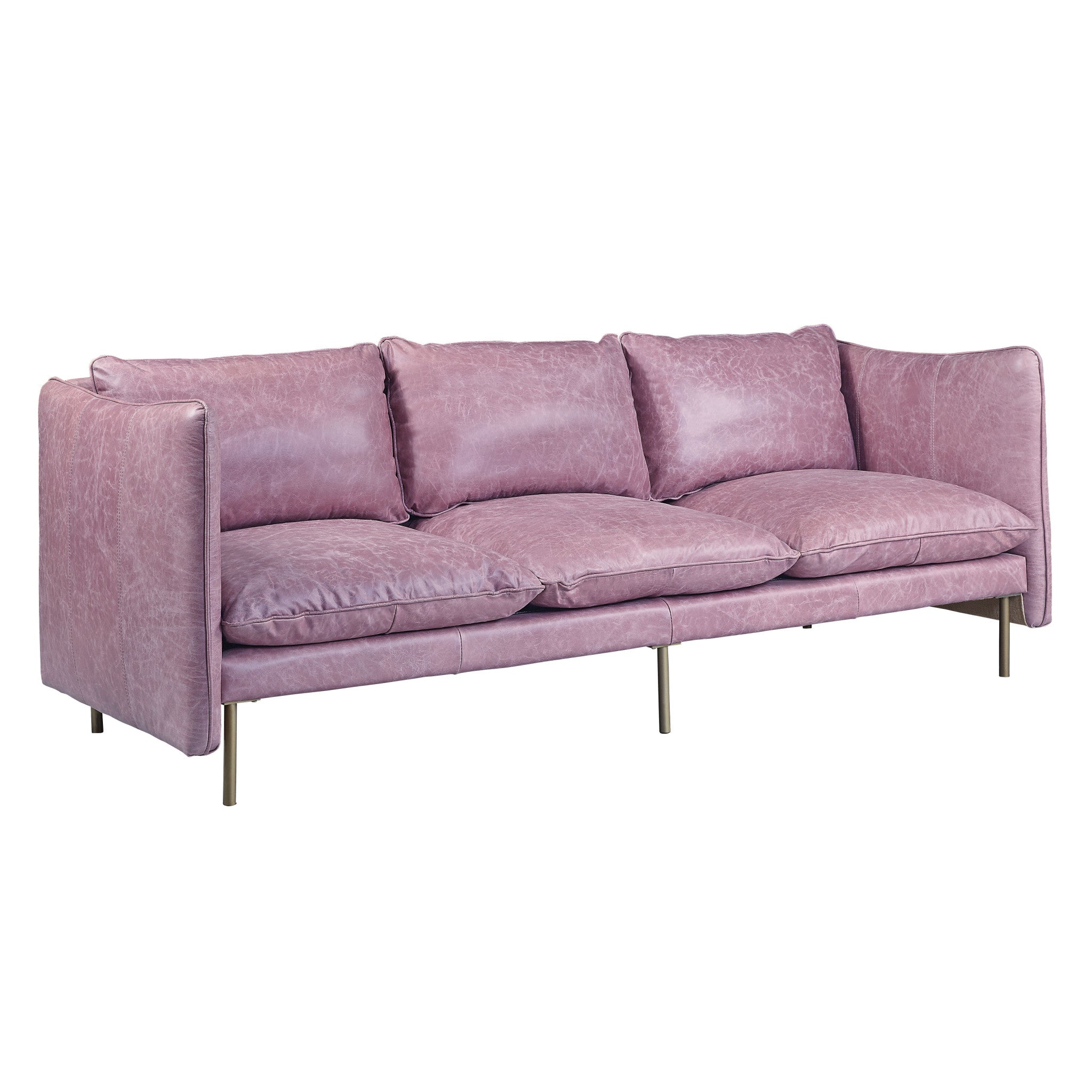 91" Wisteria Top-Grain Leather Pillow Sofa