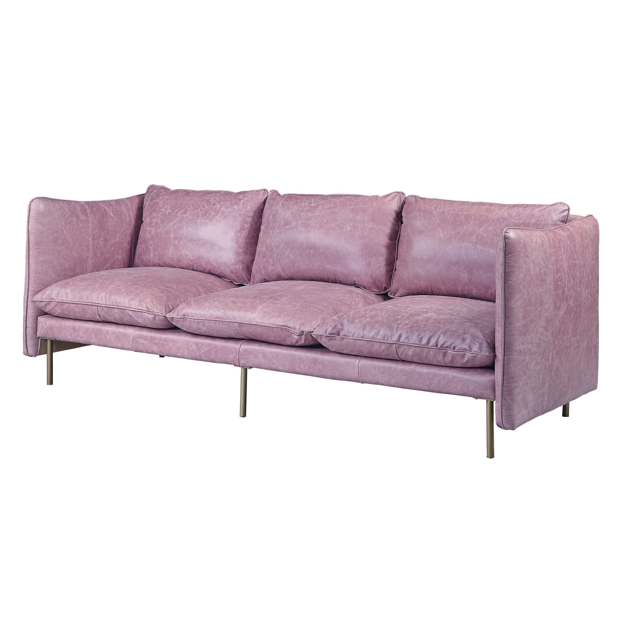 91" Wisteria Top-Grain Leather Pillow Sofa