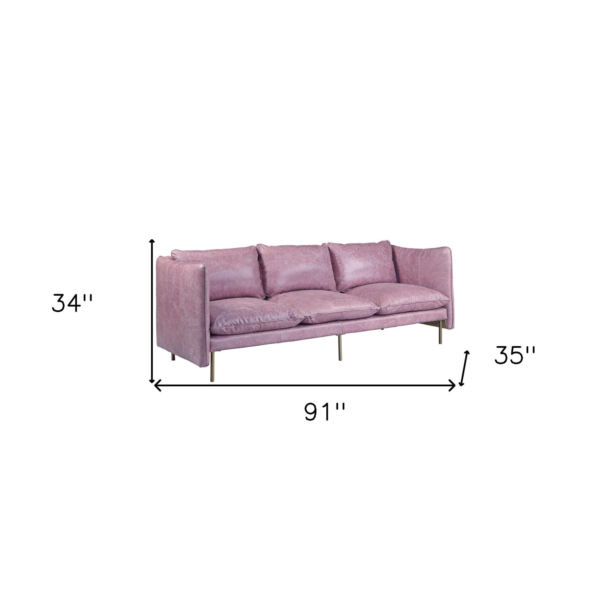 91" Wisteria Top-Grain Leather Pillow Sofa