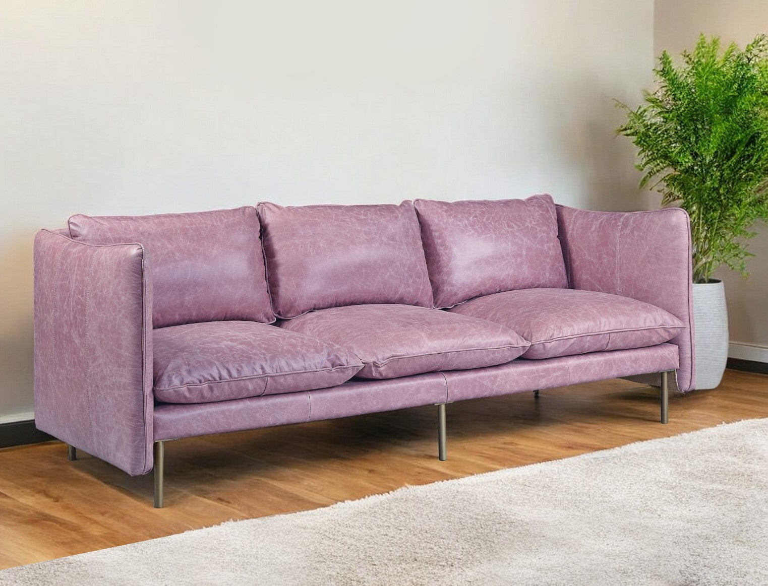 91" Wisteria Top-Grain Leather Pillow Sofa