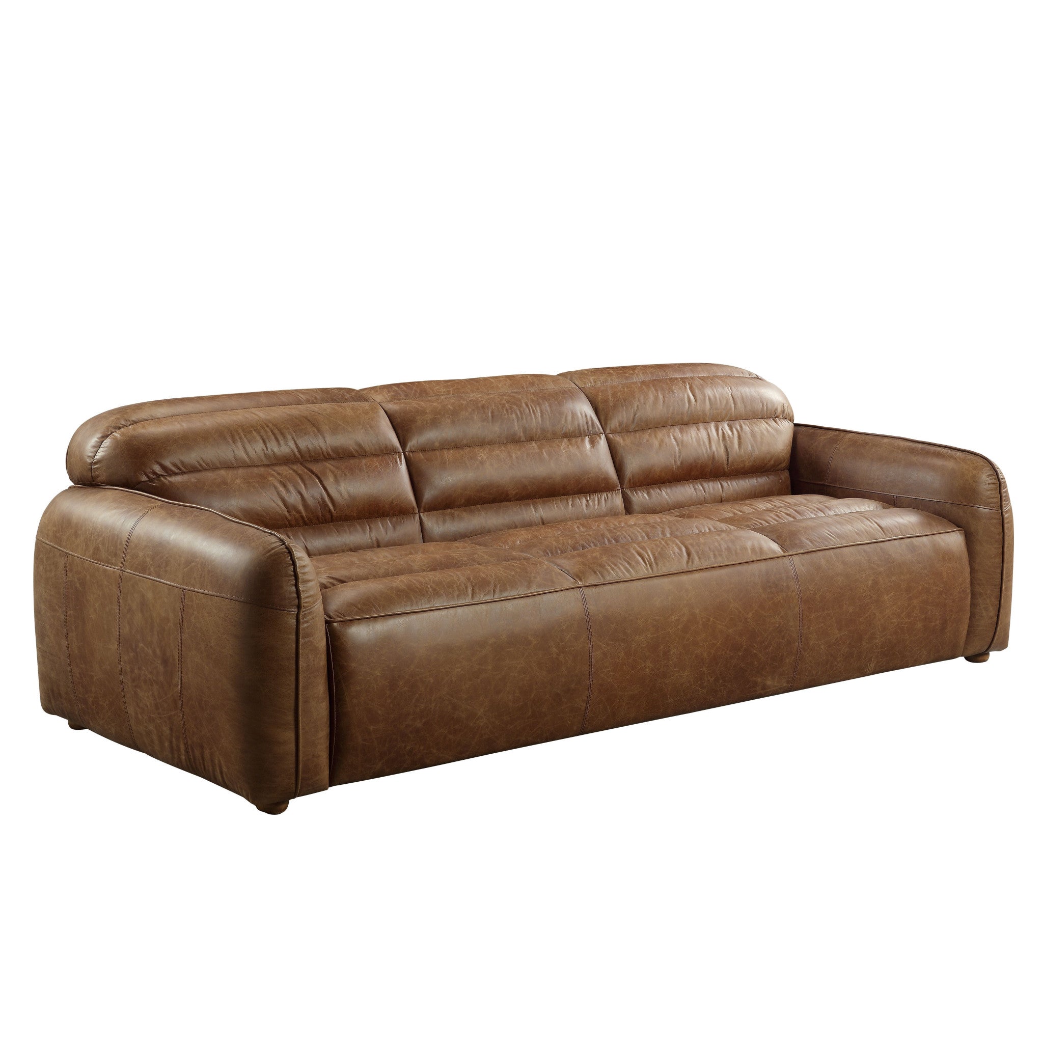 95" Brown Top-Grain Leather Seam Arm sofa