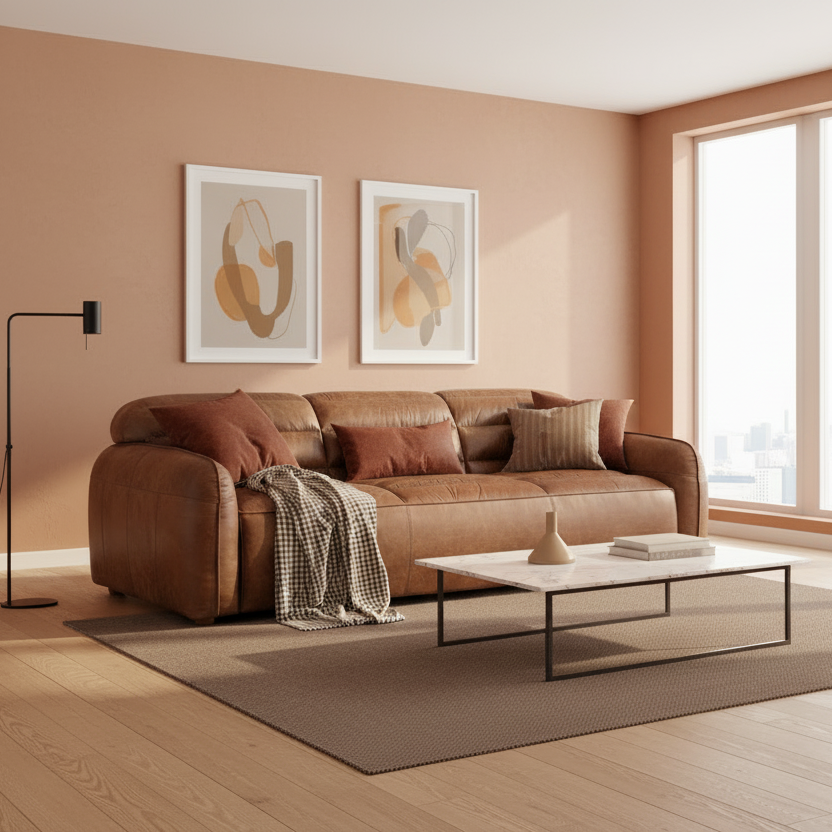 95" Brown Top-Grain Leather Seam Arm sofa