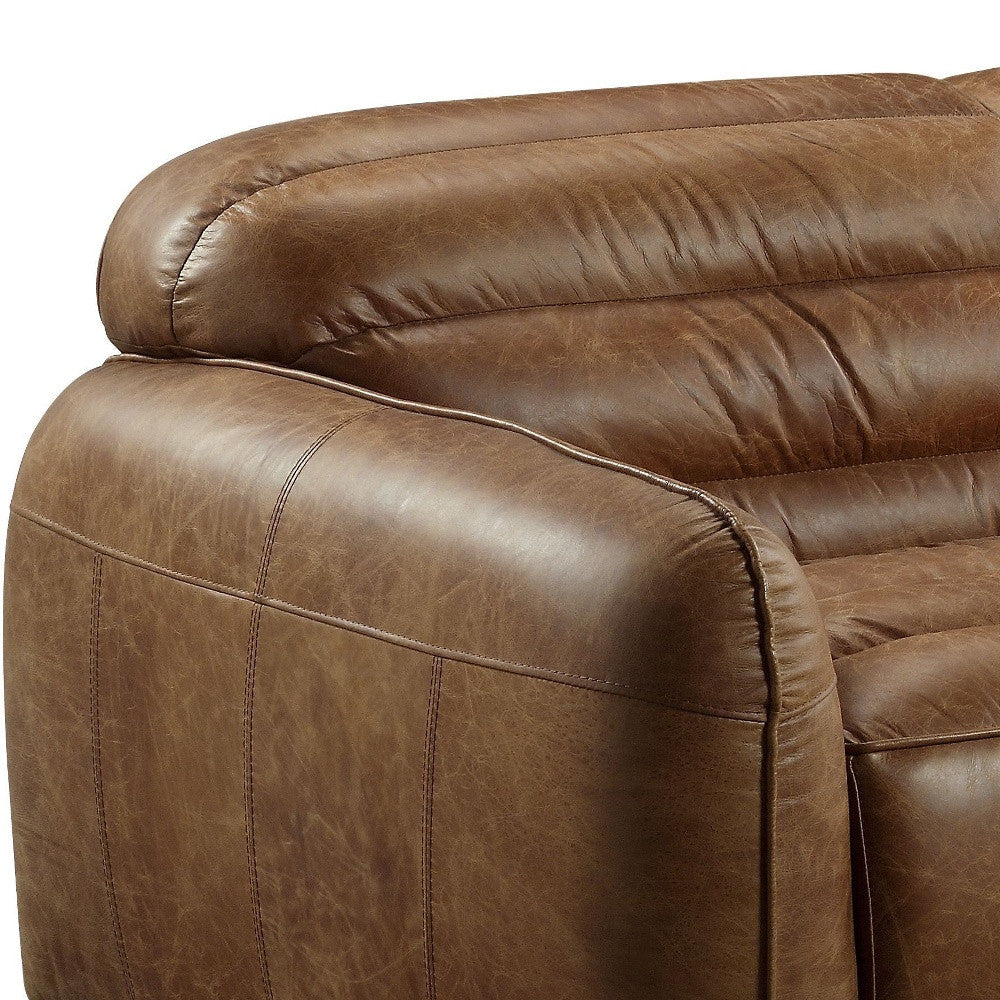 95" Brown Top-Grain Leather Seam Arm sofa