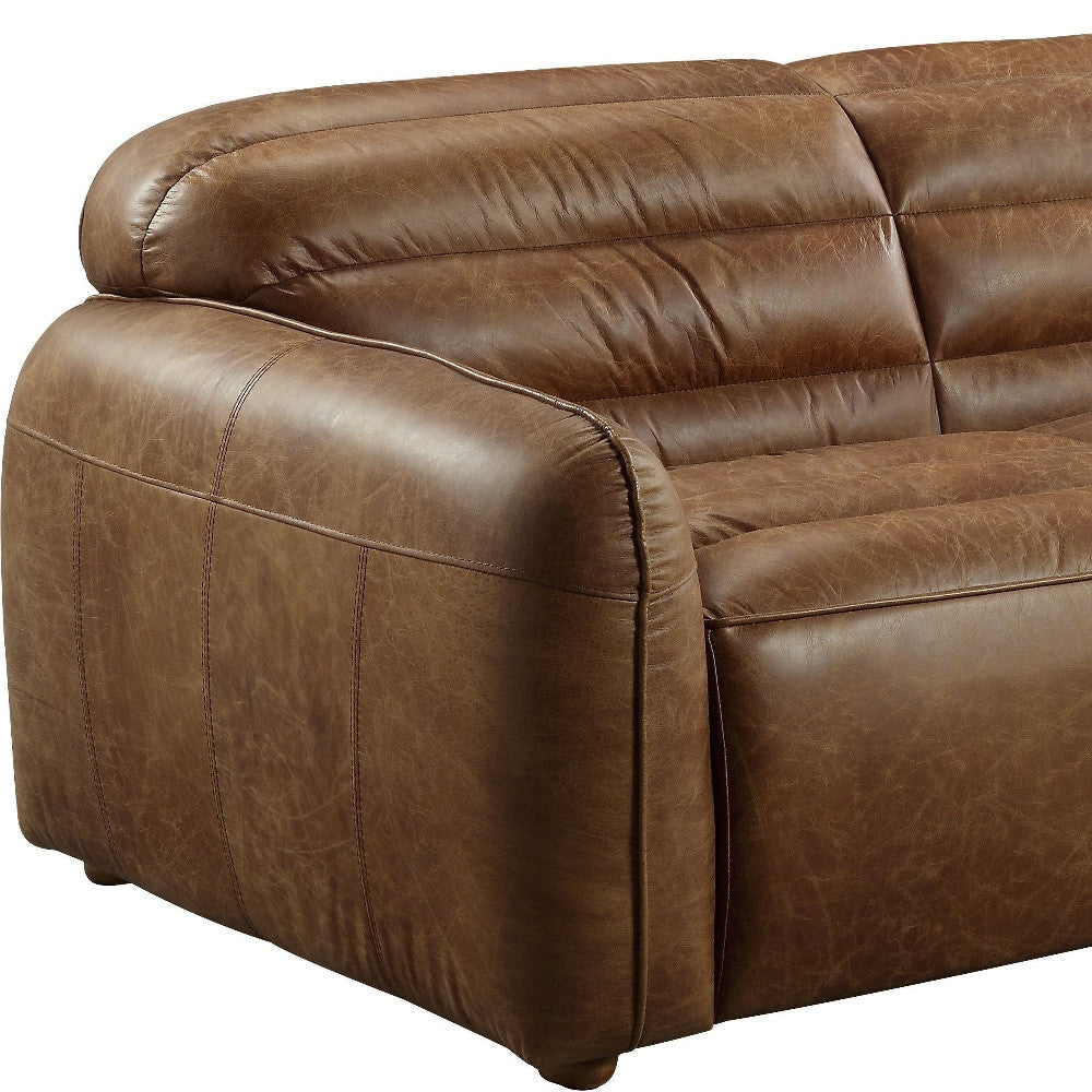 95" Brown Top-Grain Leather Seam Arm sofa