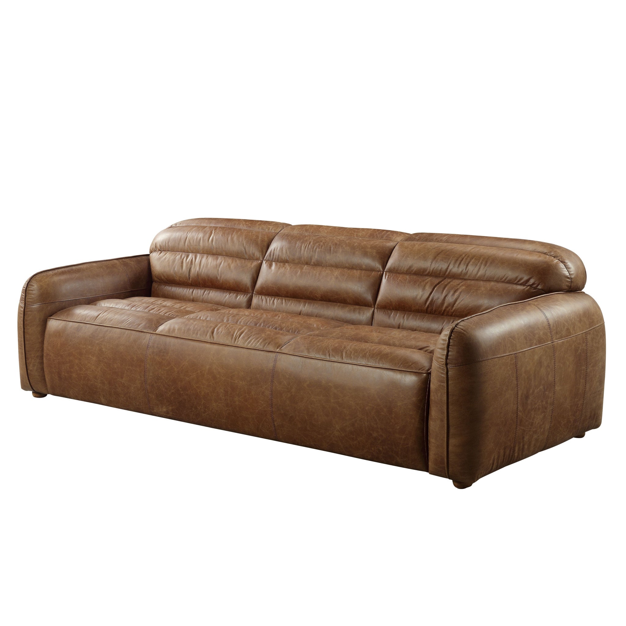 95" Brown Top-Grain Leather Seam Arm sofa