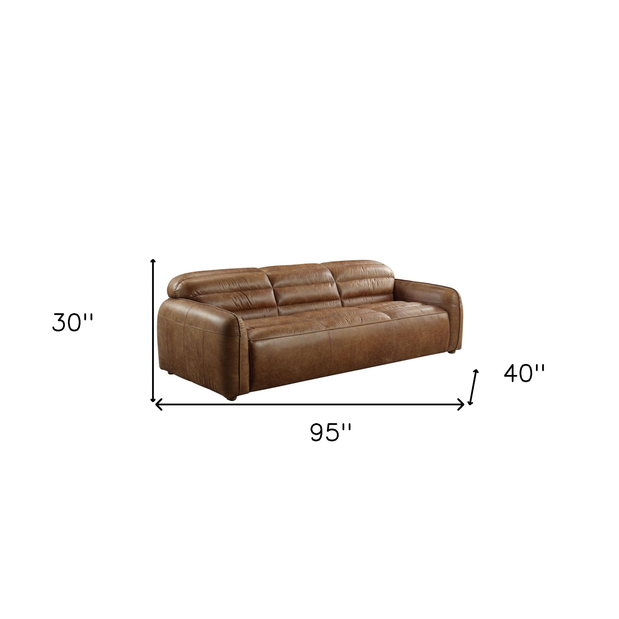 95" Brown Top-Grain Leather Seam Arm sofa