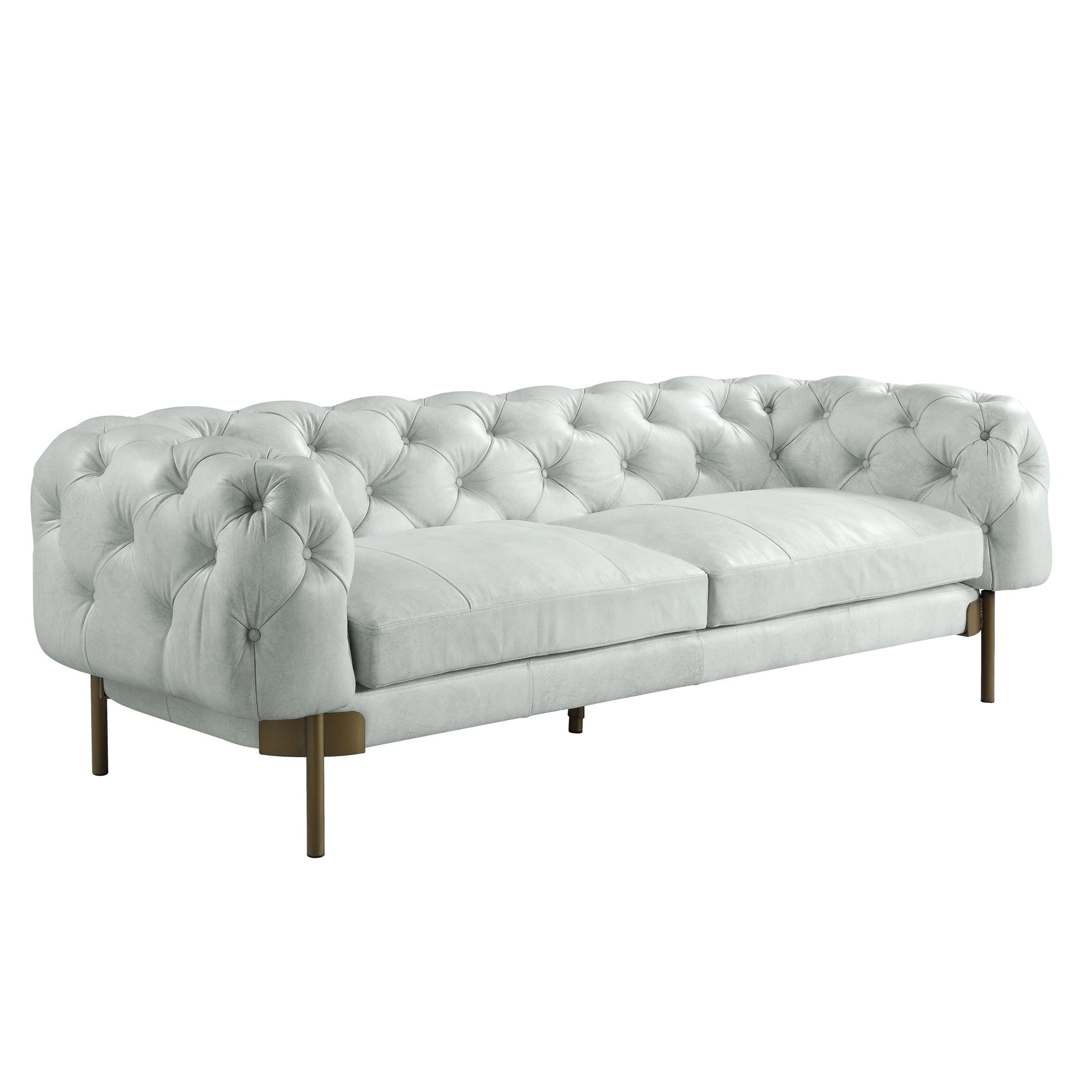 96" Light Gray Top-Grain Leather Modern Chesterfield Sofa