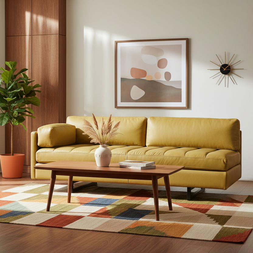 74" Mustard Top-Grain Leather 1-Arm Chaise Sofa