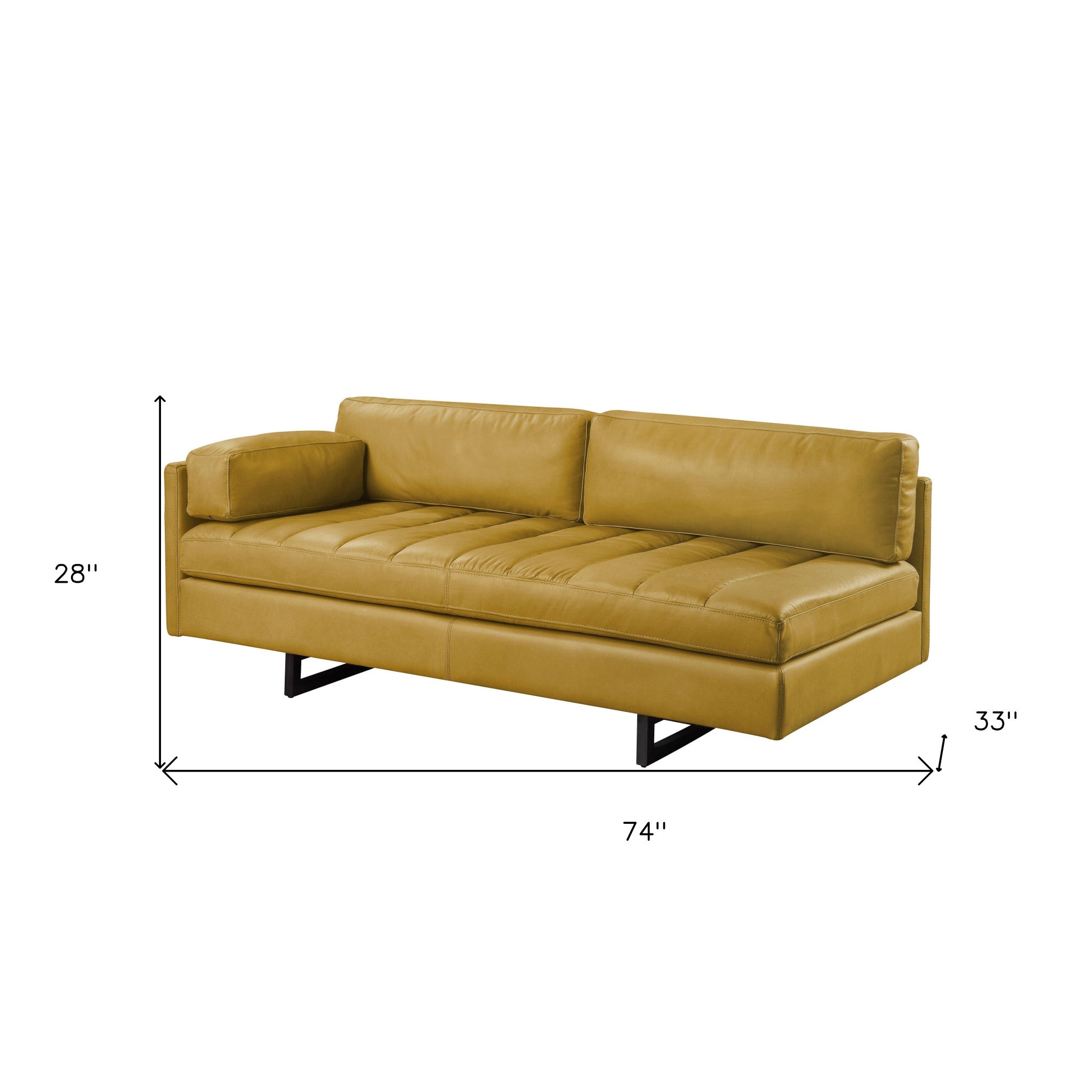 74" Mustard Leather 1-Arm Sofa