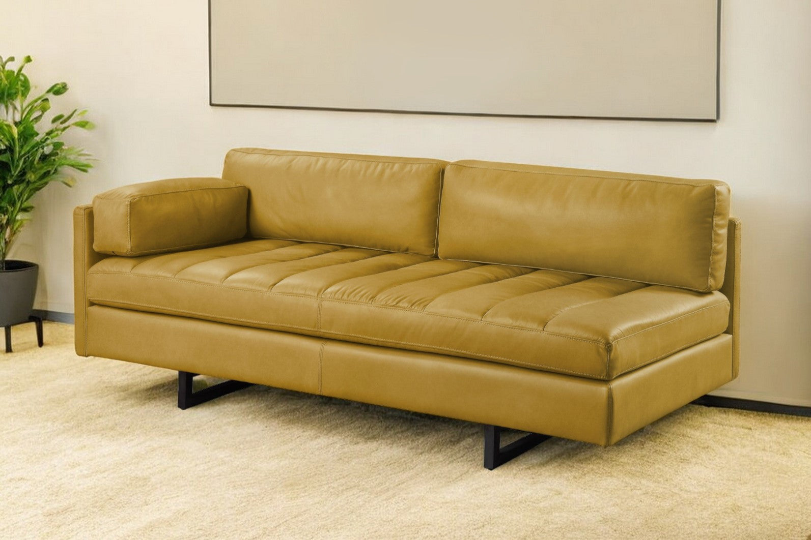 74" Mustard Leather 1-Arm Sofa