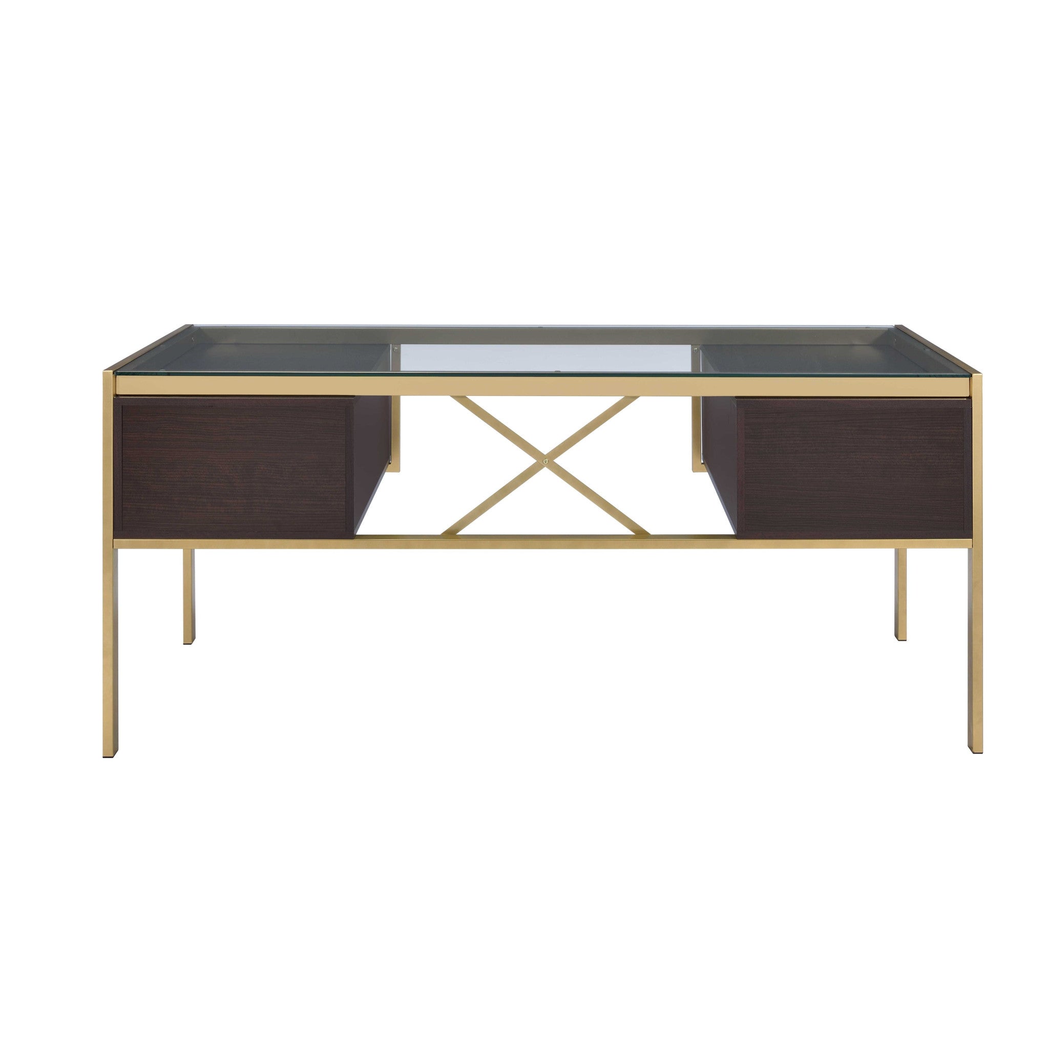 64" Gold Metal and Glass Writing Desk