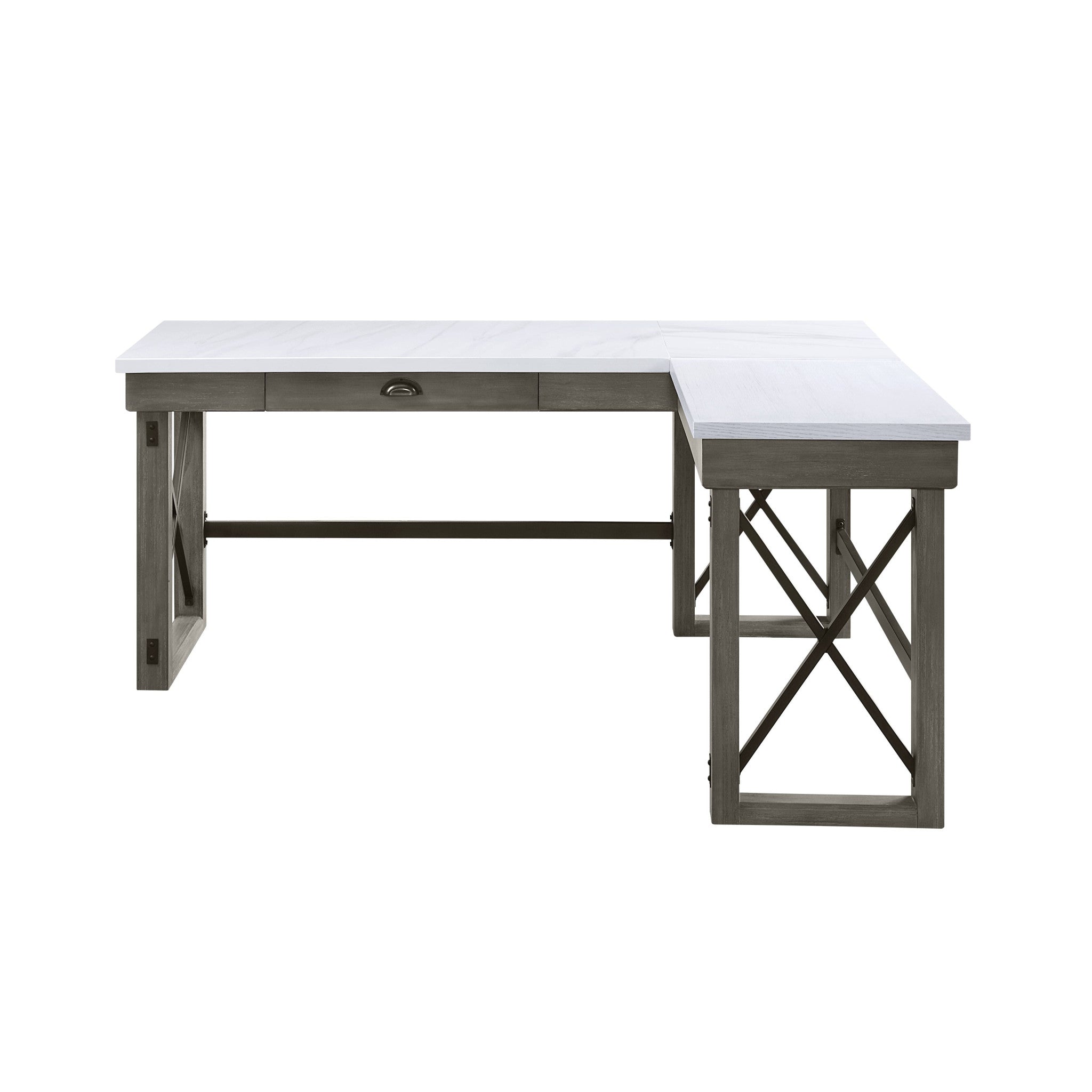 67" Gray and White Marble Top Corner Desk