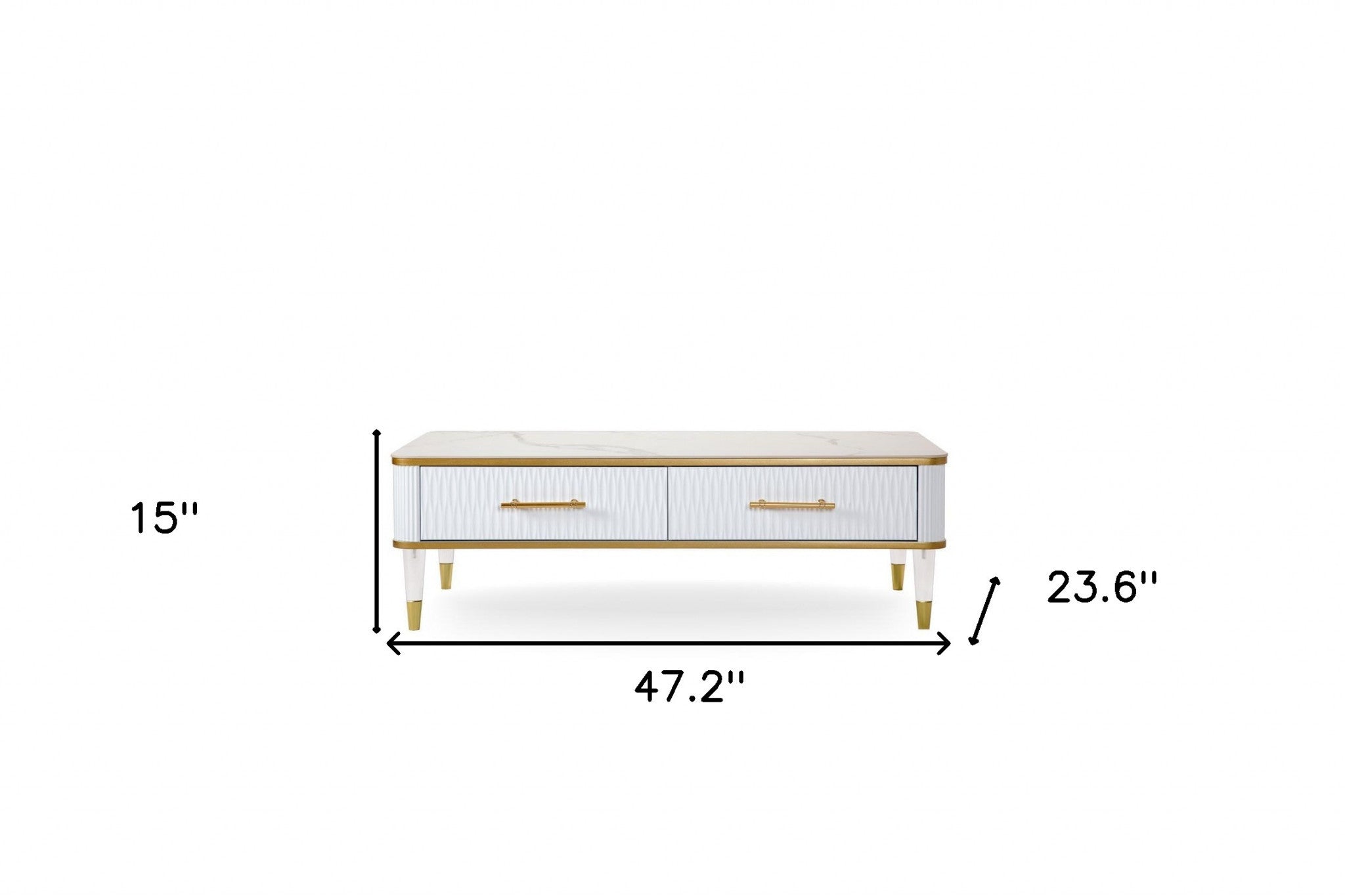 47" White and Gold Stone Ceramic Coffee Table