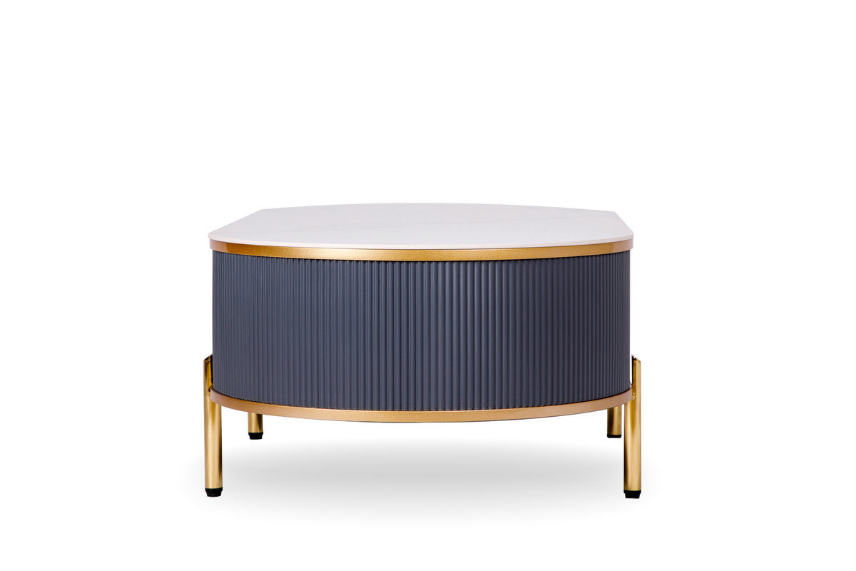 47" Charcoal Gray, Gold and White Metal and Stone Table