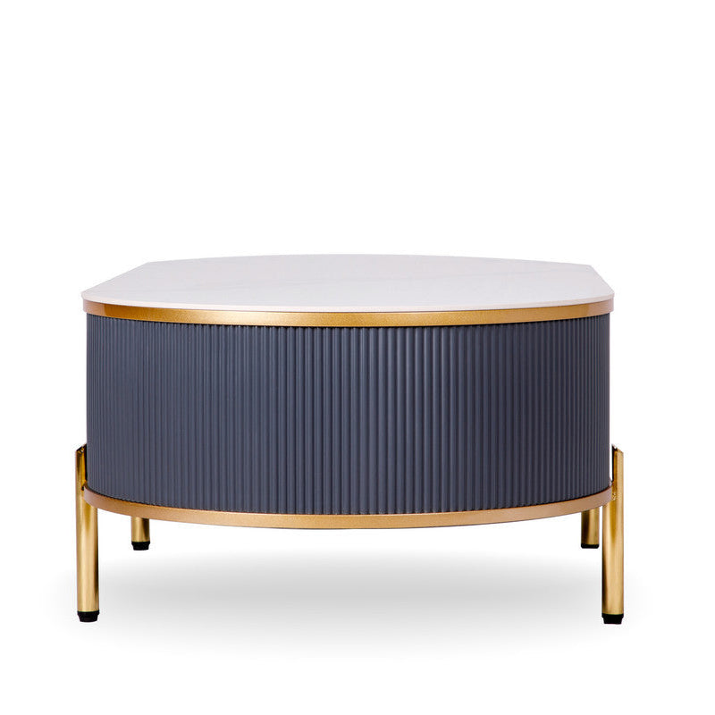 47" Charcoal Gray, Gold and White Metal and Stone Table