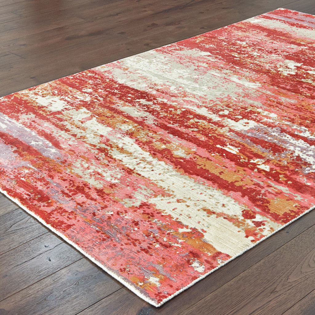 Red and Pink Abstract Area Rug