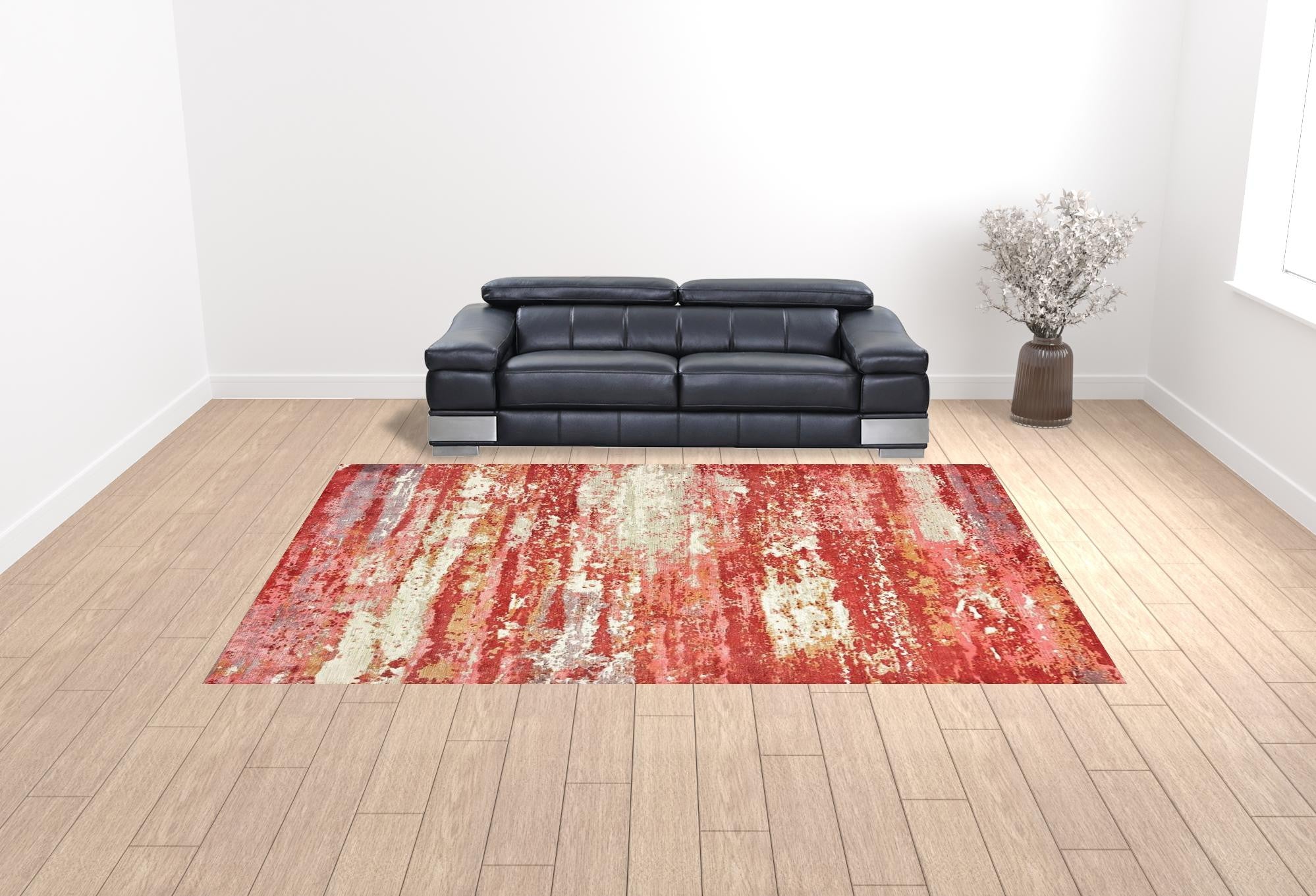 Red and Pink Abstract Area Rug