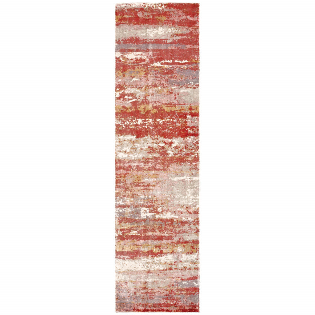 2' X 10' Pink and Red Abstract Runner Rug