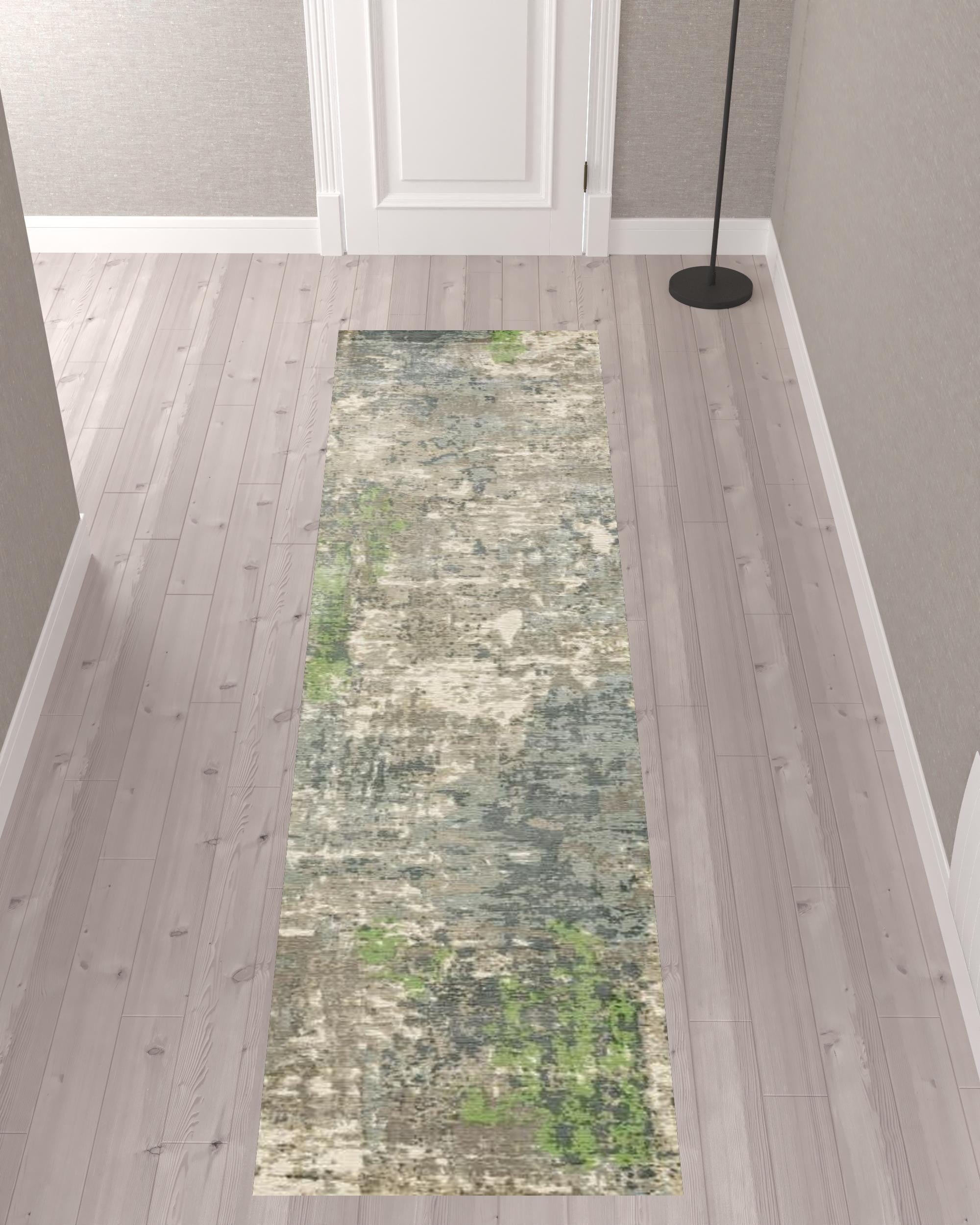 2' X 10' Blue and Green Abstract Runner Rug