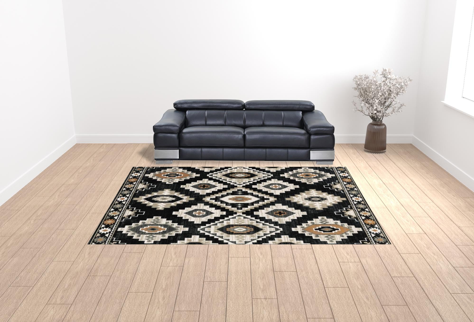 Black, Ivory, and Tan Southwestern Area Rug