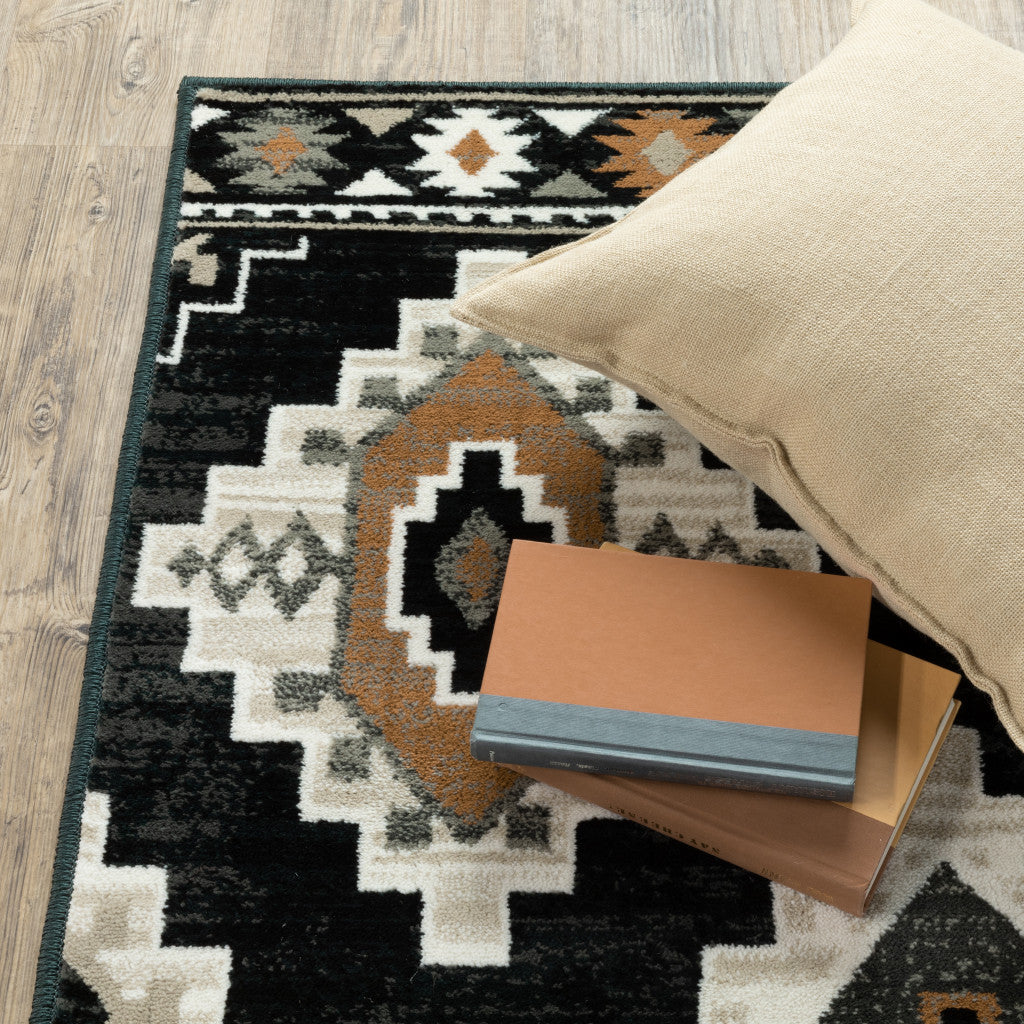 Black, Ivory, and Tan Southwestern Area Rug