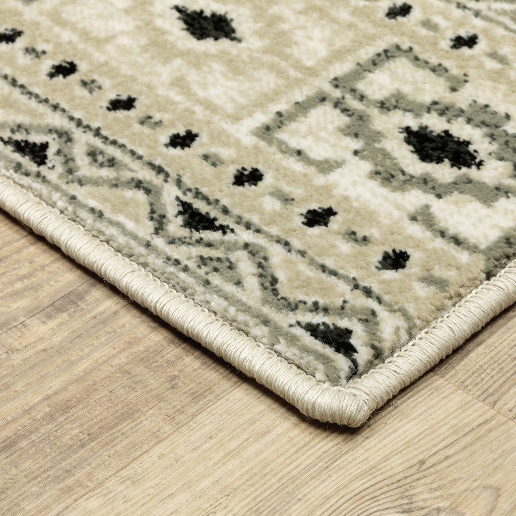 Ivory, Gray, and Black Traditional Southwestern Area Rug