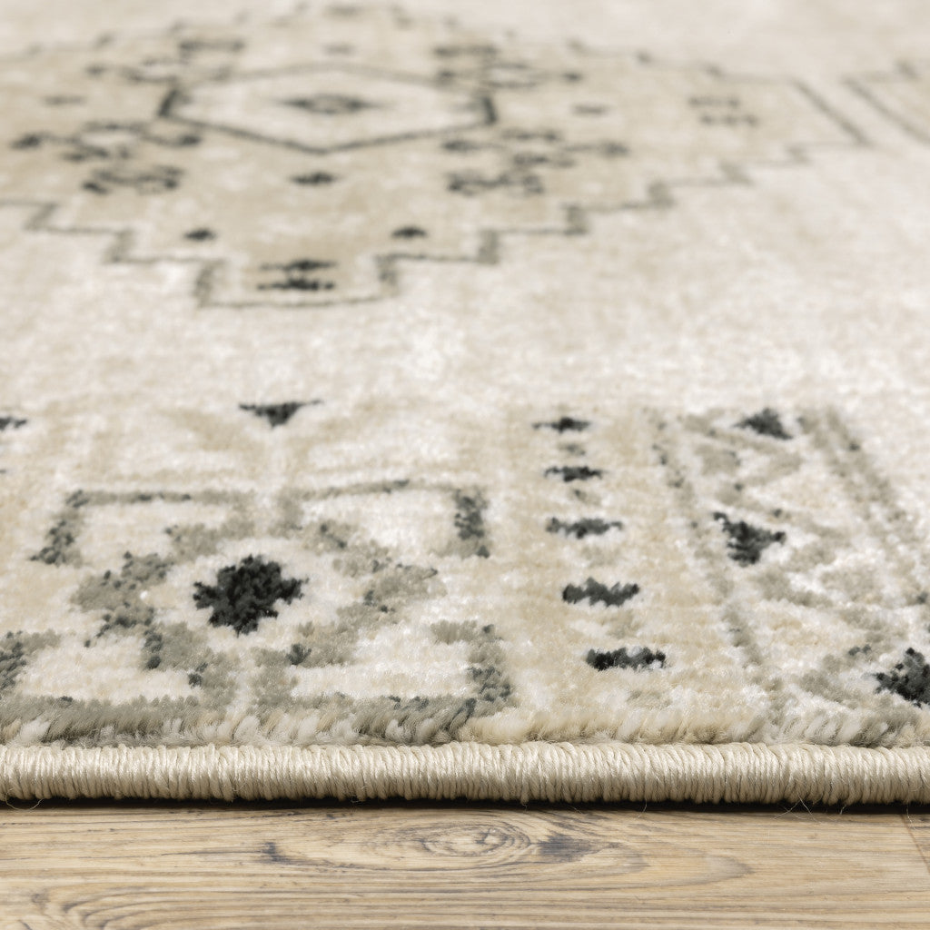 Ivory, Gray, and Black Traditional Southwestern Area Rug